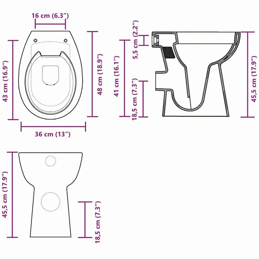 vidaXL Inodoro Sin Borde, Cerámica, Blanco, 50,5x36,5x50 cm, Asiento Soft-Close, Altura Extra Confort 7 cm, WC Compacto, Diseño Delgado, Baño, Descarga Higiénica