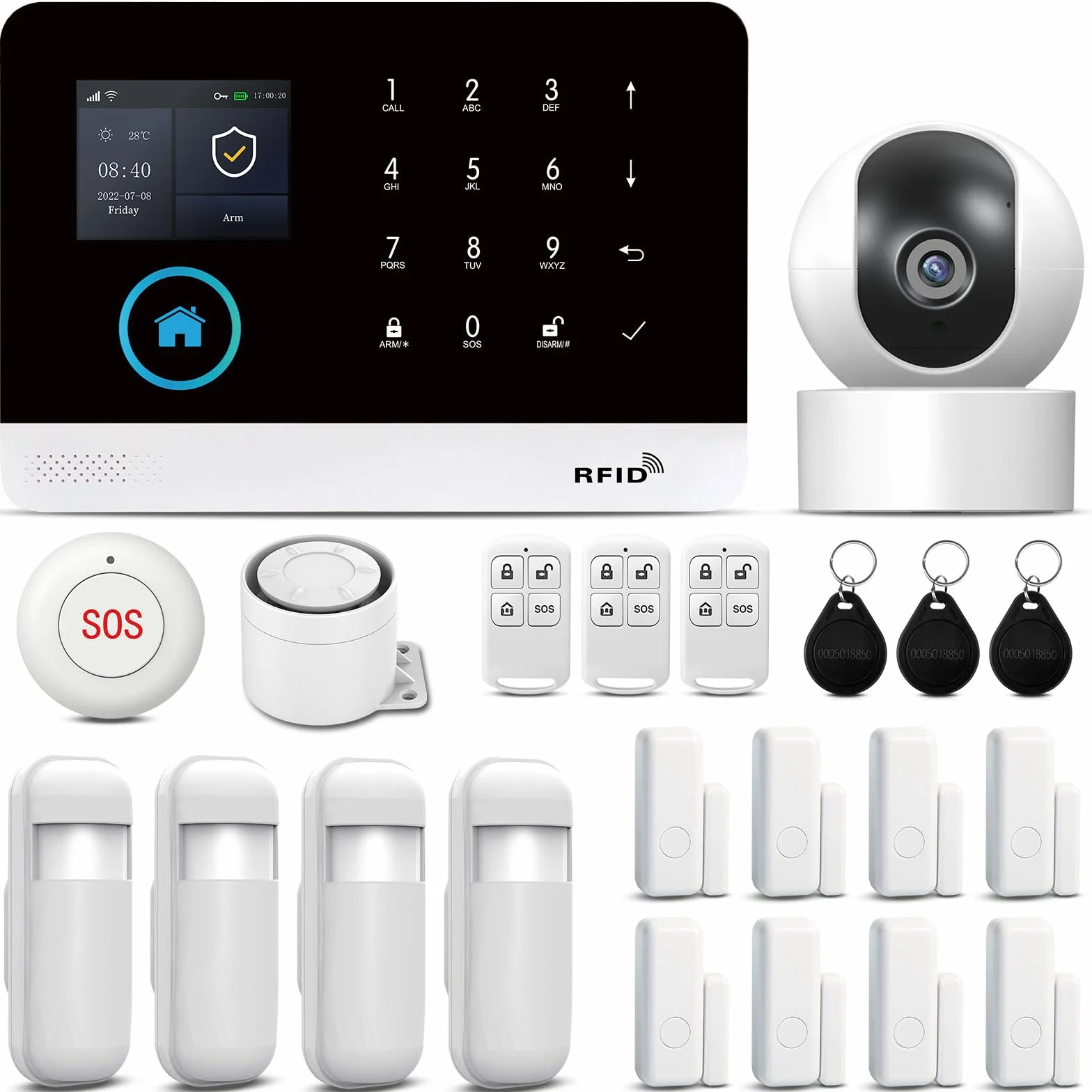 Sistema de Alarma para el hogar con cámara 1080P, Sistema de Alarma antirrobo gsm WiFi de 26 Piezas con aplicación de teléfono, Sirena de Alarma 120b, Compatible para Casas y Apartamentos.