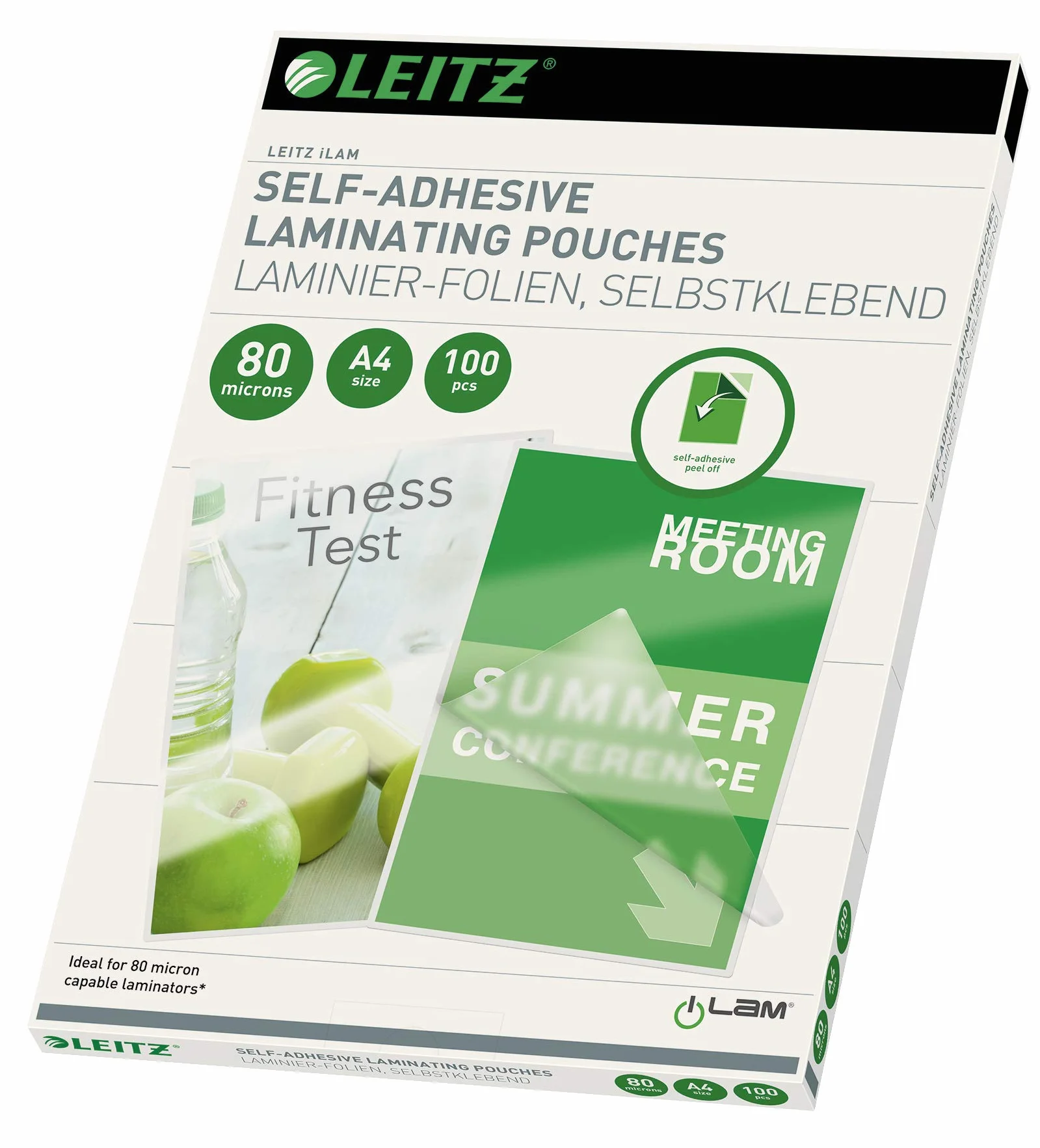 Leitz Bolsas de plastificación dorso adhesivo DIN A4 80 micras Caja 100