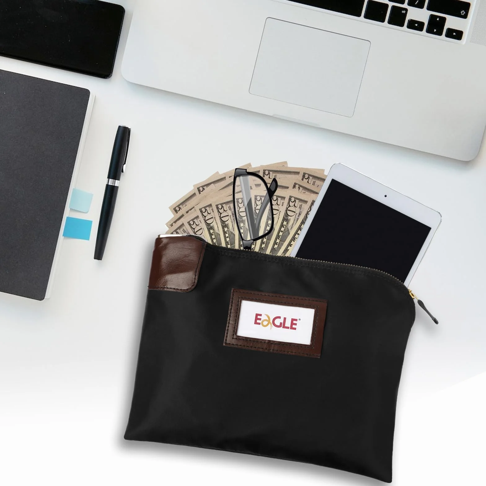 Eagle Bolsa para billetes con cierre de seguridad 27,5 x 20,8 x 3,5 cm negro