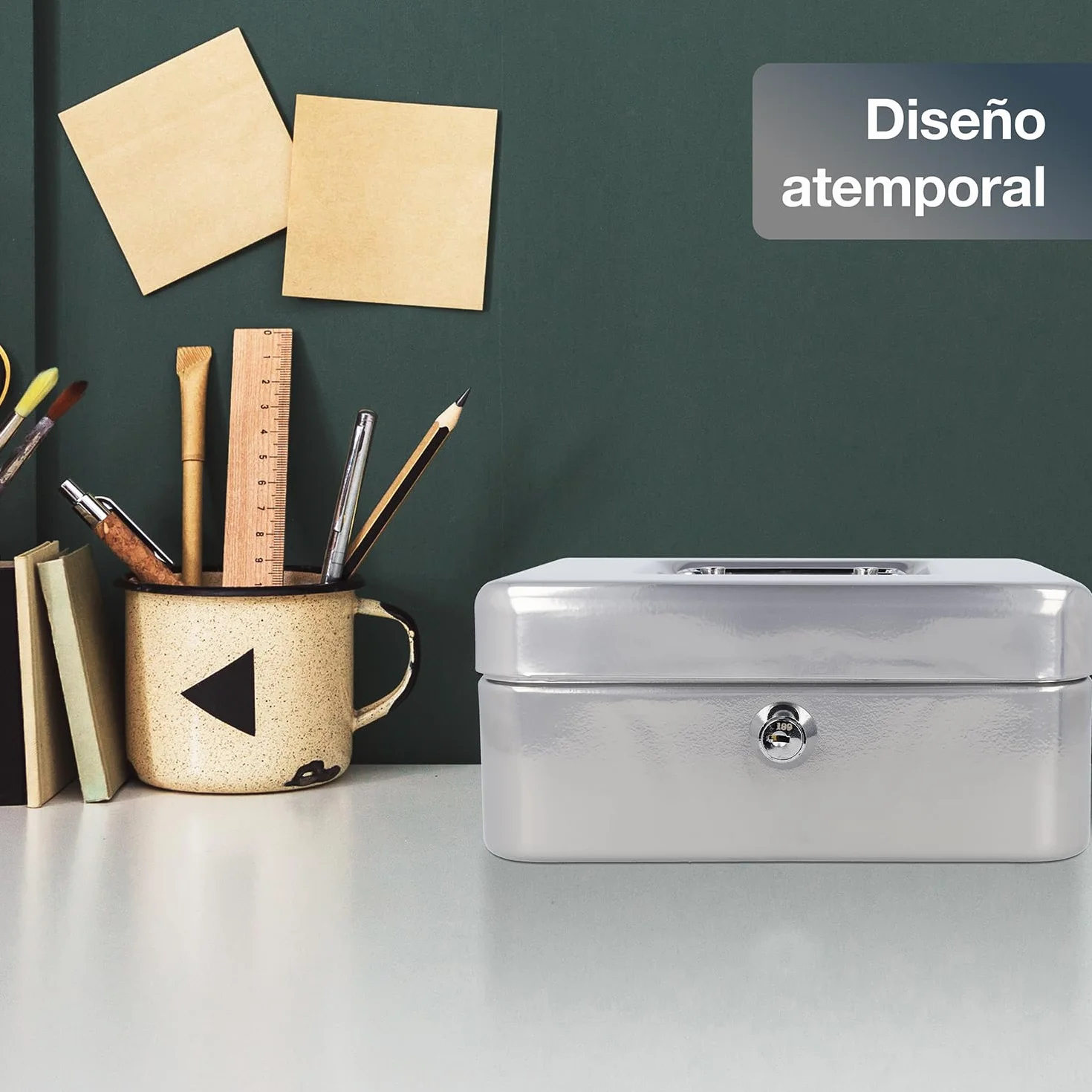 Westcott Caja de efectivo con cerradura 20 cm plata chapa de acero 2 llaves inserto extraíble monedas 3 compartimentos
