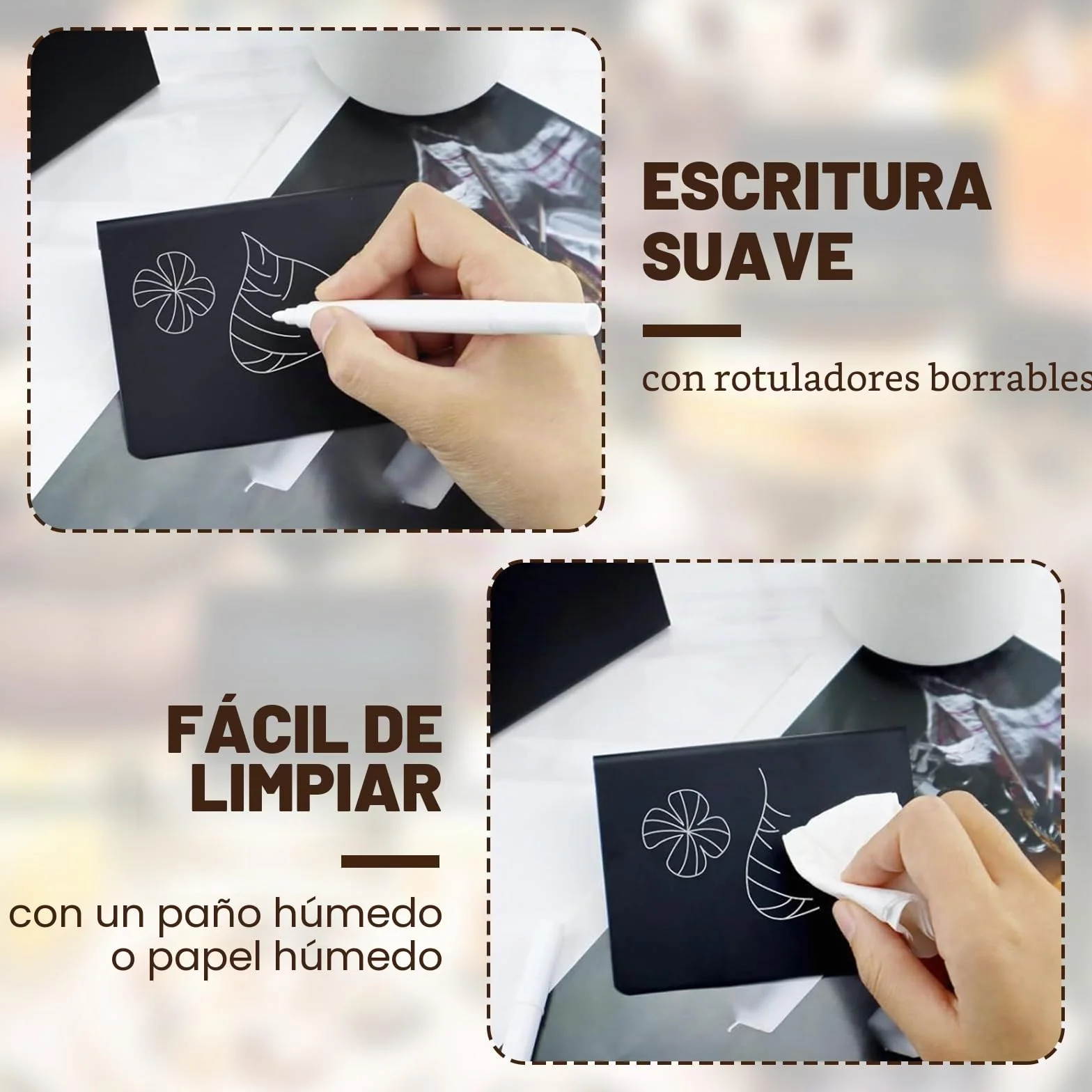 Mini Pizarras Negras para Precios - Tablero Tiza Acrílica con 6 Rotuladores - Carteles Mesa Restaurante