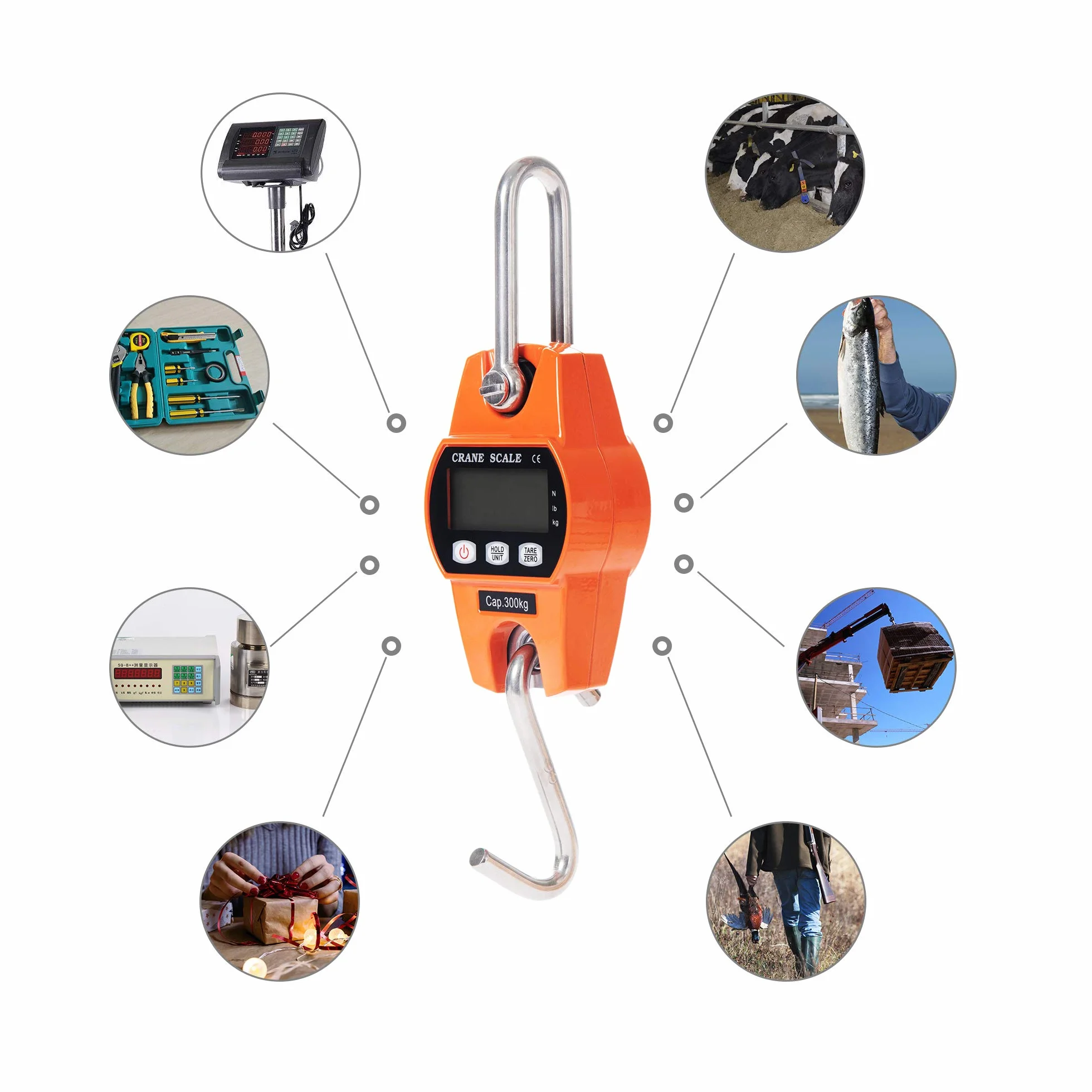 Hyindoor 300KG Escala de grúa Electrónica Báscula Digital de Grúa para Pesca Industrial con Gancho Resistente