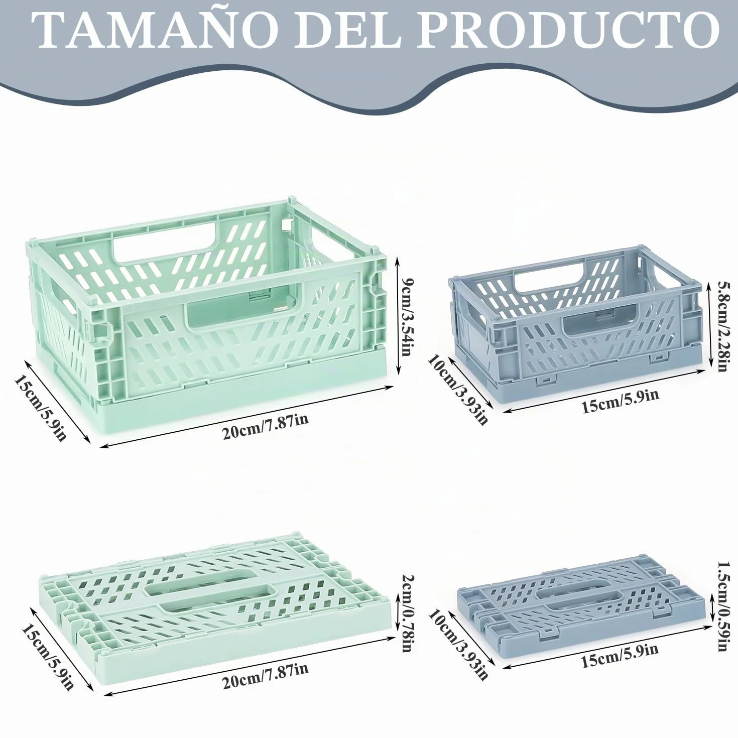 5 PCS Cajas Almacenaje Plastico Plegable, Cajas Plegables Plastico 20x15x9cm, Mini Cestas Plegables 15x10x5,7cm, Portátiles Cajas Plegables Camping, Caja Plegable Colores