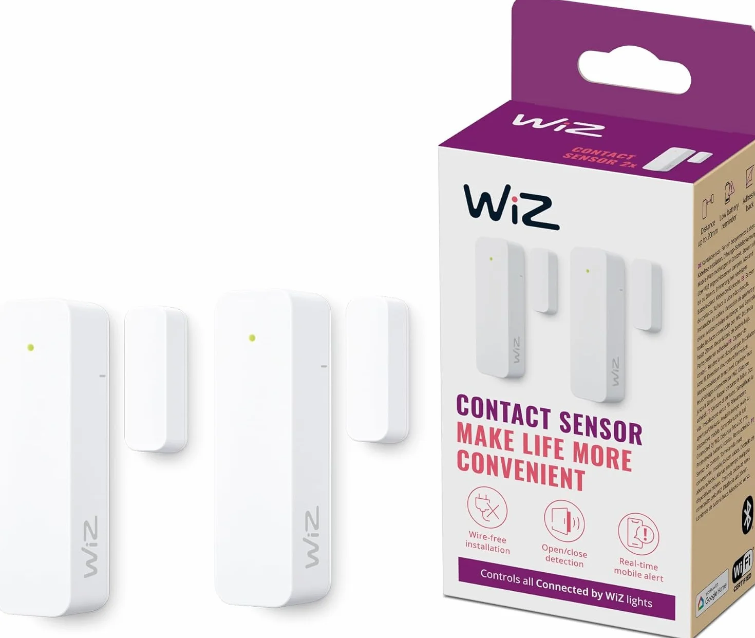 WiZ Sensor de Contacto - Vigilancia del hogar, alertas en Tiempo Real, alarmas Luminosas, fácil instalación, Control de Aplicaciones, conexión con cámaras y Luces WiZ, Paquete Doble