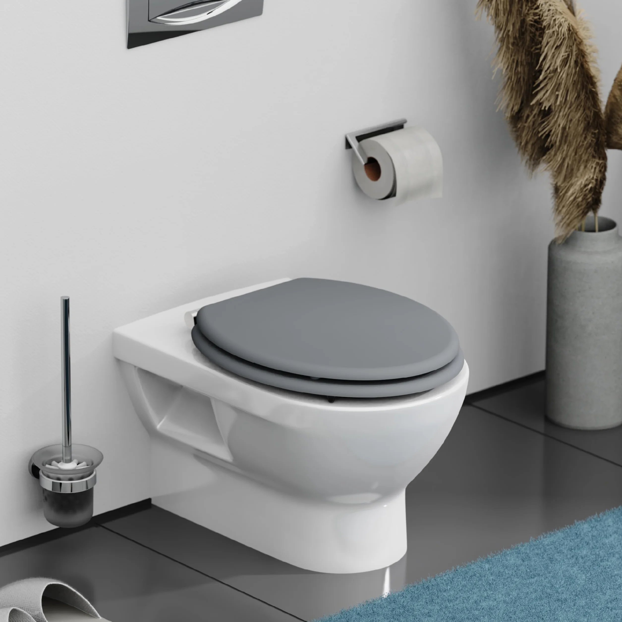 SCHÜTTE Spirit Grey Asiento de inodoro con tapa y descenso automático de núcleo de madera (carga máxima de 150 kg), gris