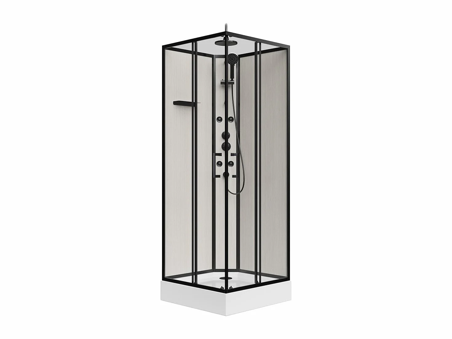 Vente-unique-Cabina de ducha de hidromasaje de fibra de bamb˙ - Negro mate - L80 x W80 x H225 cm - ARDALI