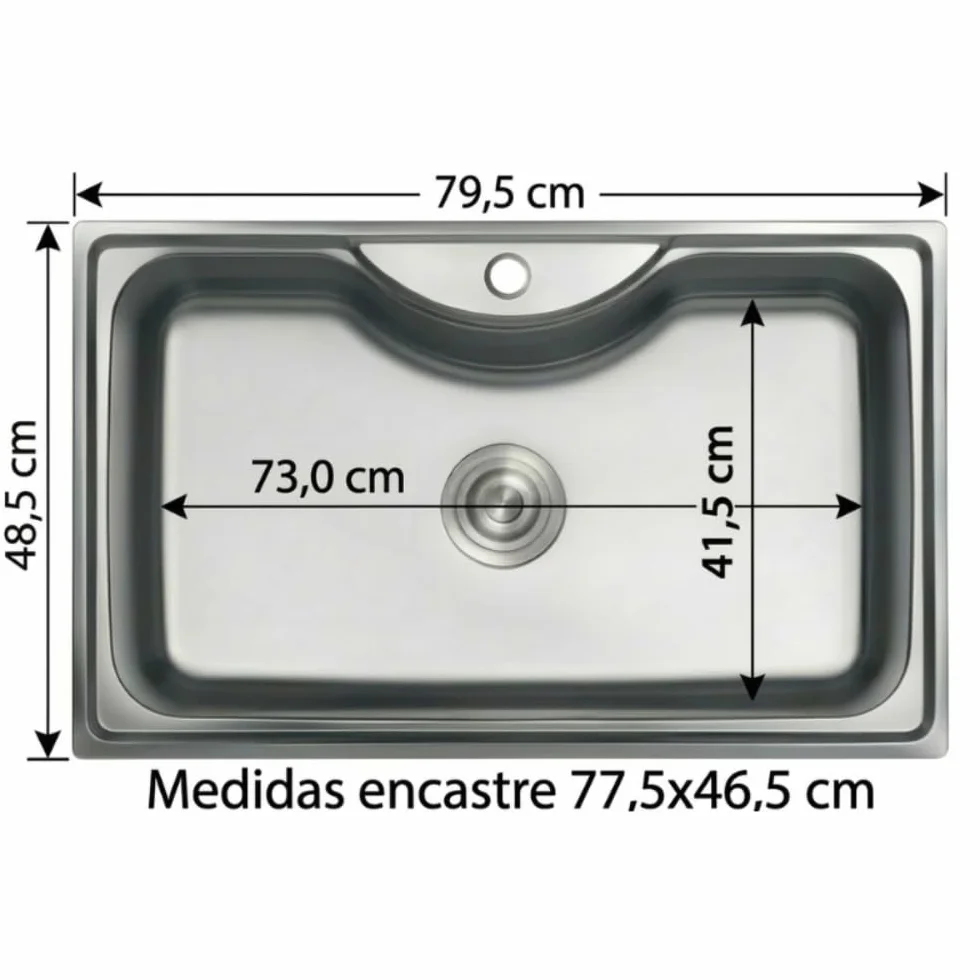 Ares Fregadero Cocina Acero Inoxidable AISI 304 80x49 cm - 1 Seno - Sobre Encimera - Resistente y Fácil Limpieza - Gran Cubeta 23 cm de Profundidad