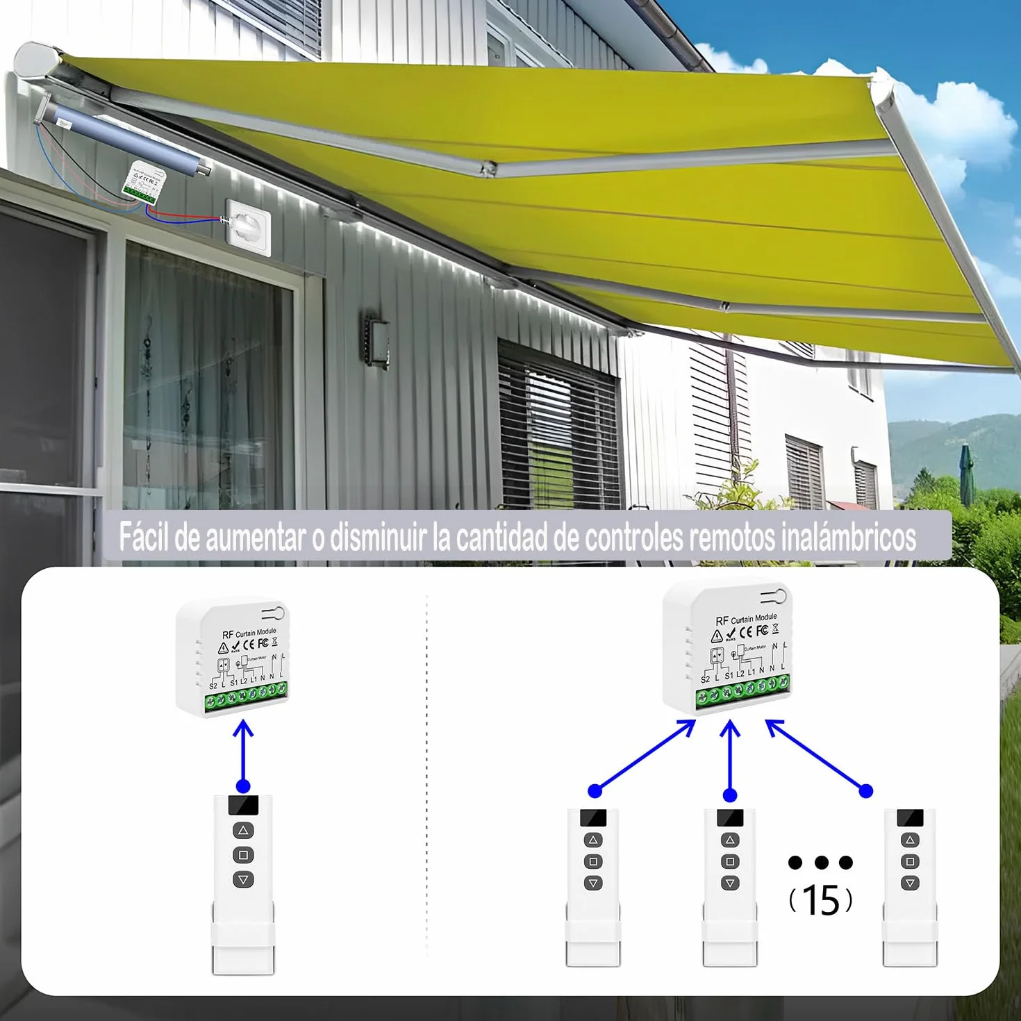 Interruptor De Persianas Por Radio, Receptor De Módulo De Relé Inalámbrico Con Rango De Control Remoto RF De Hasta 100M Receptor De Relé De 2200W Para Persianas Eléctricas