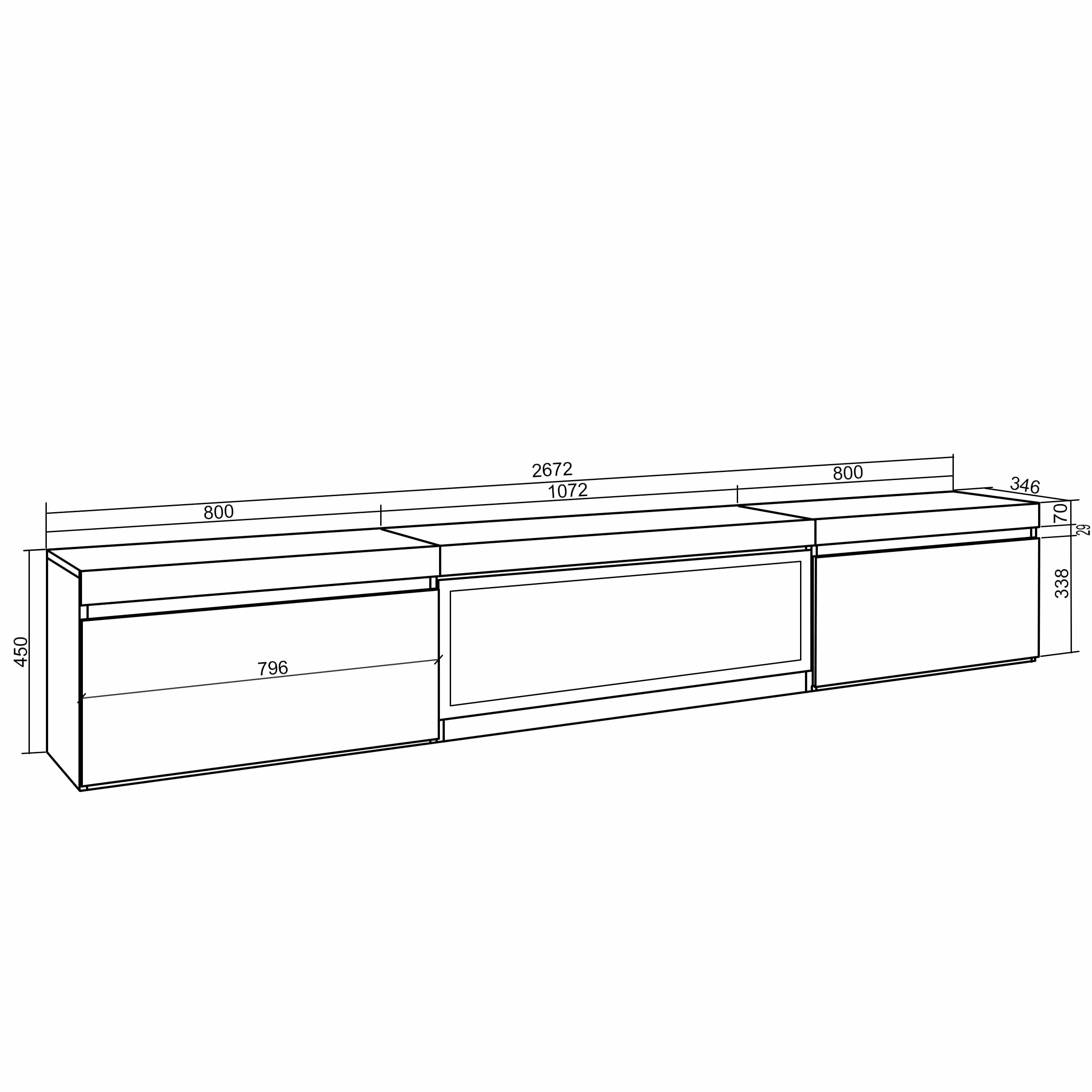 Mueble TV 267x45x35 cm Negro Estilo Moderno para TV Gran Formato