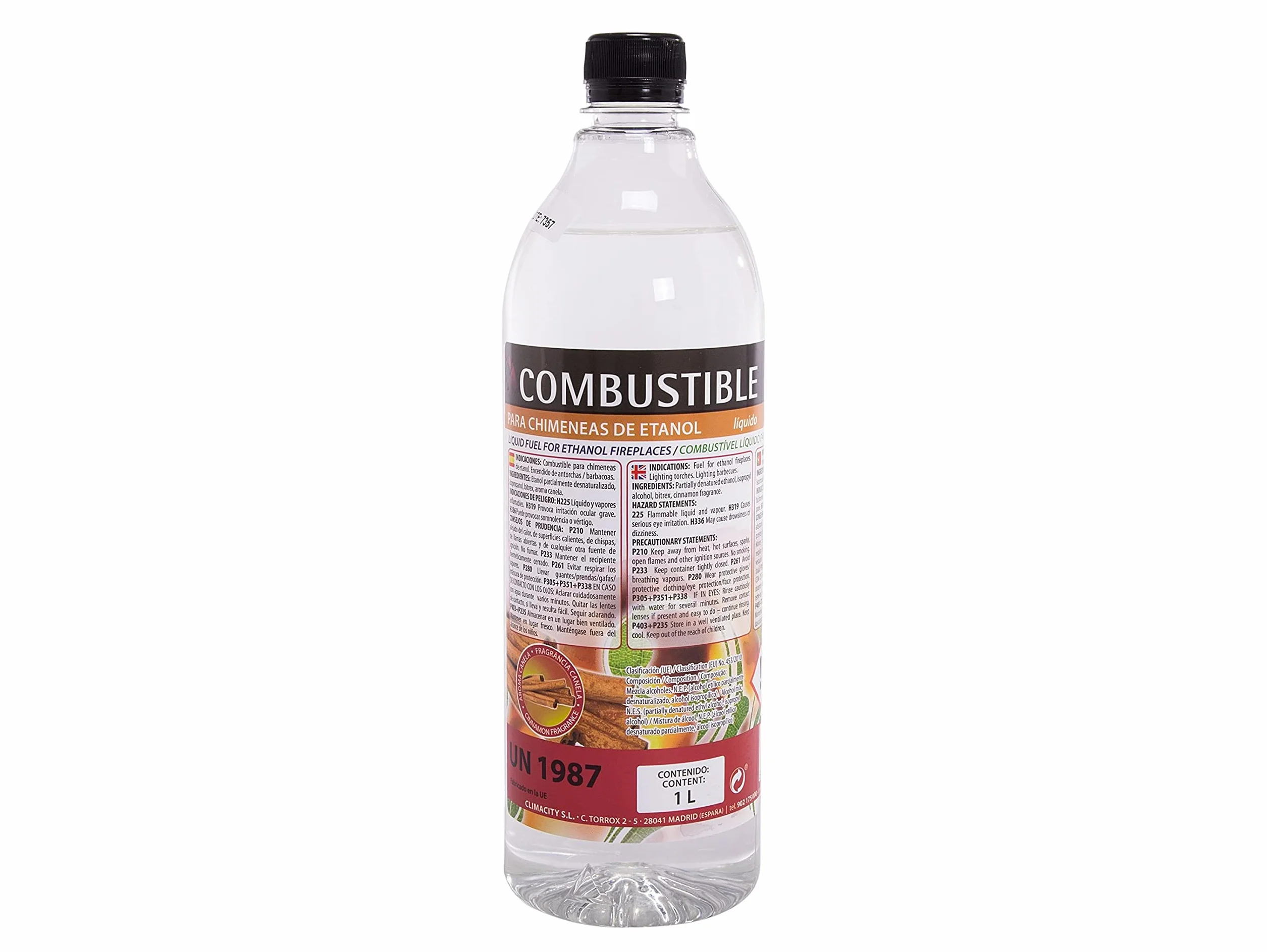 PUR LINE | Combustible etanol vegetal aroma a madera biochimeneas, caja 12 botellas 1L - Combustible Etanol Ecológico, sin humo, elimina olores y recrea ambiente chimenea leña