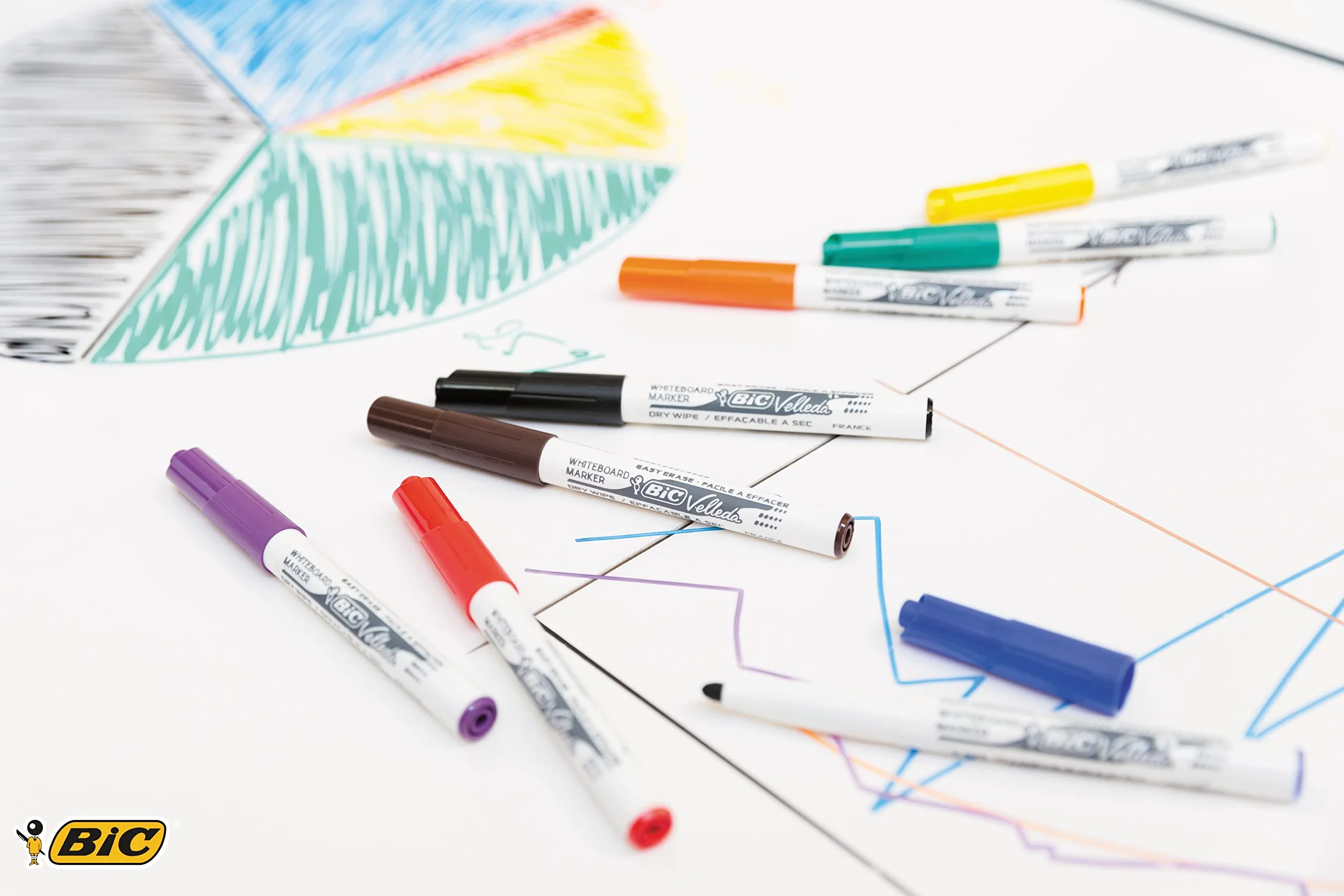 BIC Velleda 1741 - Rotuladores de pizarra blanca, punta media (4.5mm), caja de 4 unidades, colores surtidos