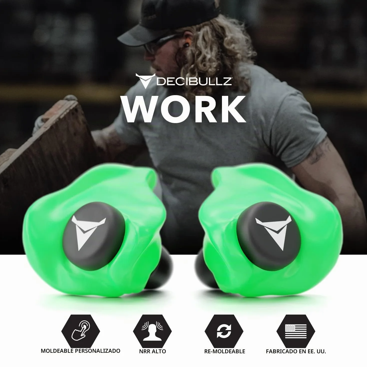 Decibullz Tapones para los oídos moldeados a medida 31 dB protección auditiva para disparos conciertos (verde)