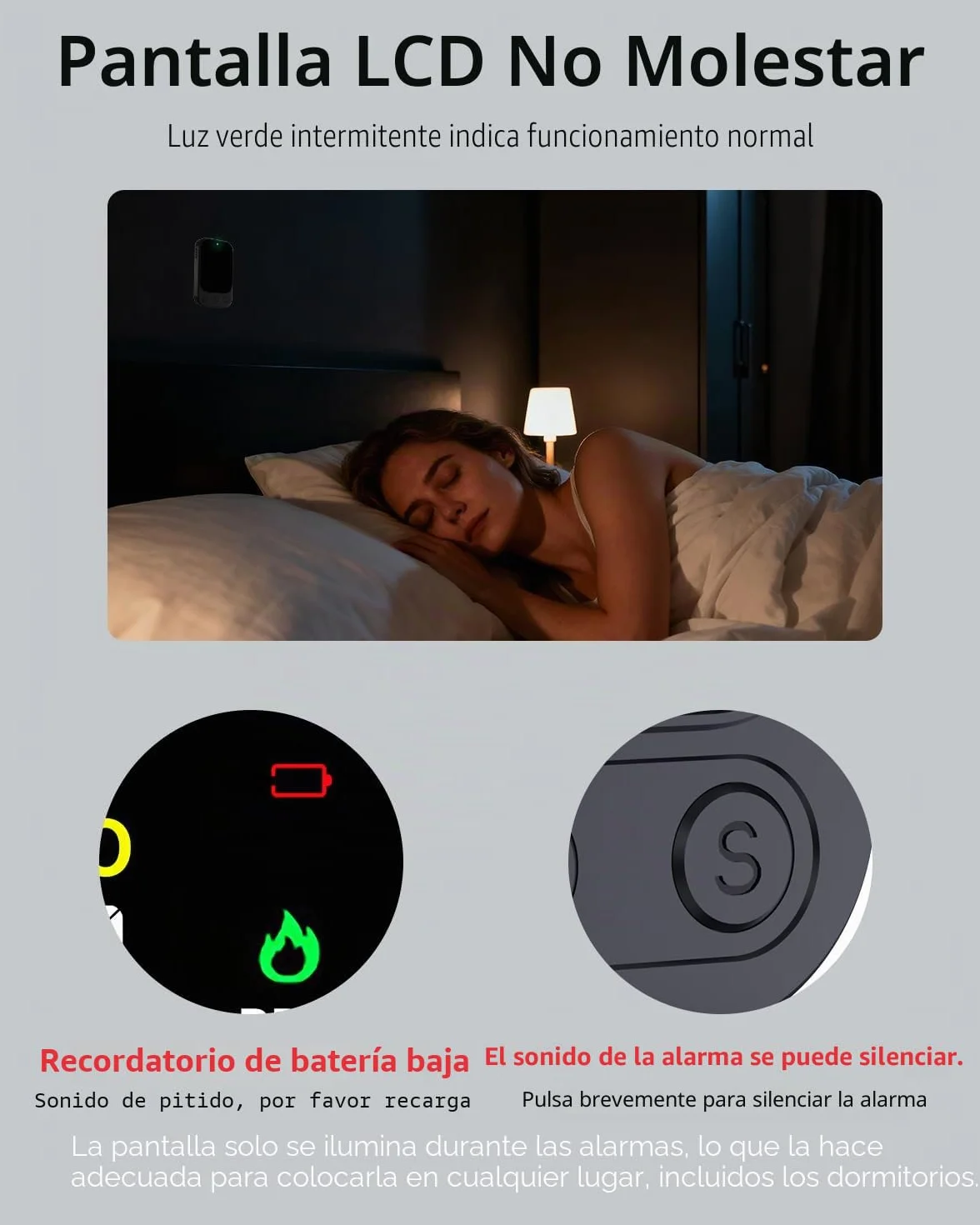Detector de monóxido de carbono portátil 3 en 1, detector de monóxido de carbono recargable con indicador de temperatura y humedad, portátil para el hogar, caravana, camping, negro (negro)