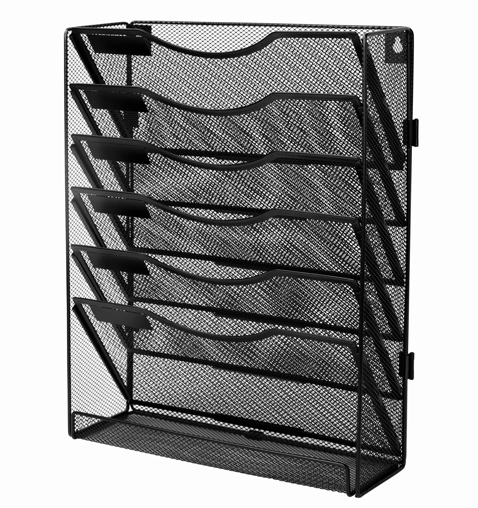 TQVAI Revistero Pared 7 Compartimentos Malla Metal Organizador Papeles A4 Colgante Oficina, Negro