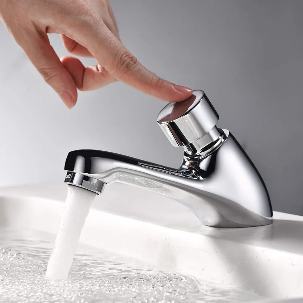 Ibergrif ‎M21901 Grifo de Lavabo Temporizado para Baño de Cocina Pública, Cierre Automático, Ahorro de Agua, Cromo