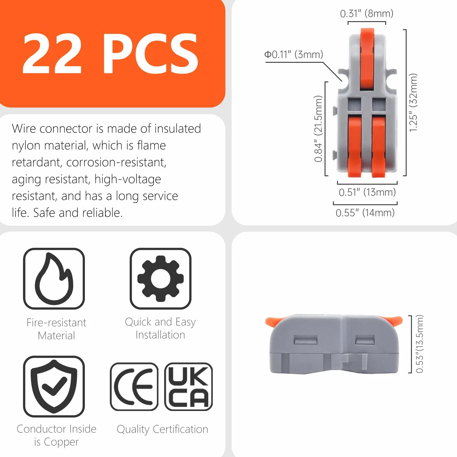 Conectores Eléctricos 1 Entrada 2 Salida, Empalme Compacto para 0,2-4mm² Cables