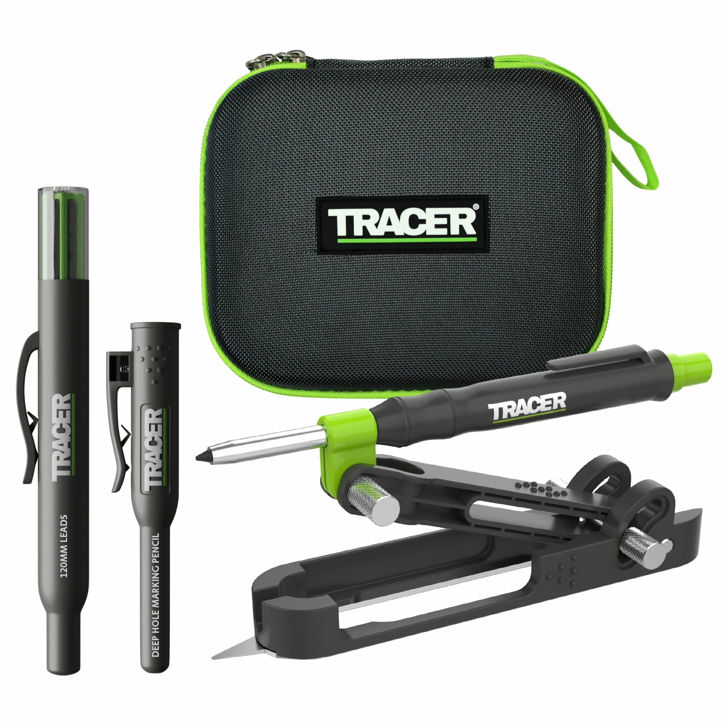 Tracer ProScribe APST2 | Herramienta de Trazado Multifunción con Gramil, Lápiz de Agujero Profundo y Estuche | +15 Aplicaciones | Carpinteros, Albañiles | Madera, Metal, Plástico