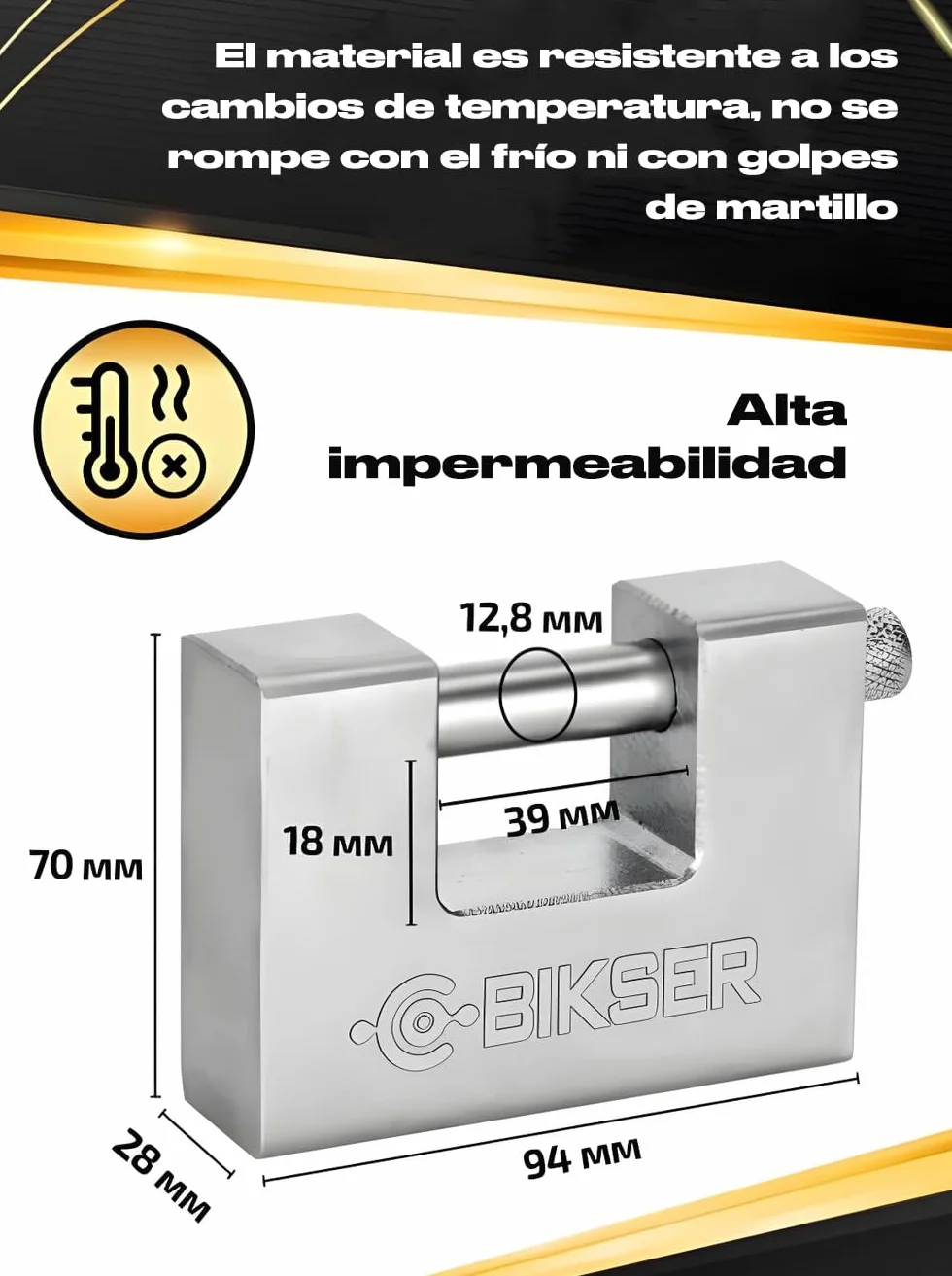 Candado GRANDE de Seguridad Exterior (1 kg, 5 Llaves) – Candados de Acero Inoxidable con Grillete Grueso 12 mm Antirrobo para Puertas, Garajes y Trasteros