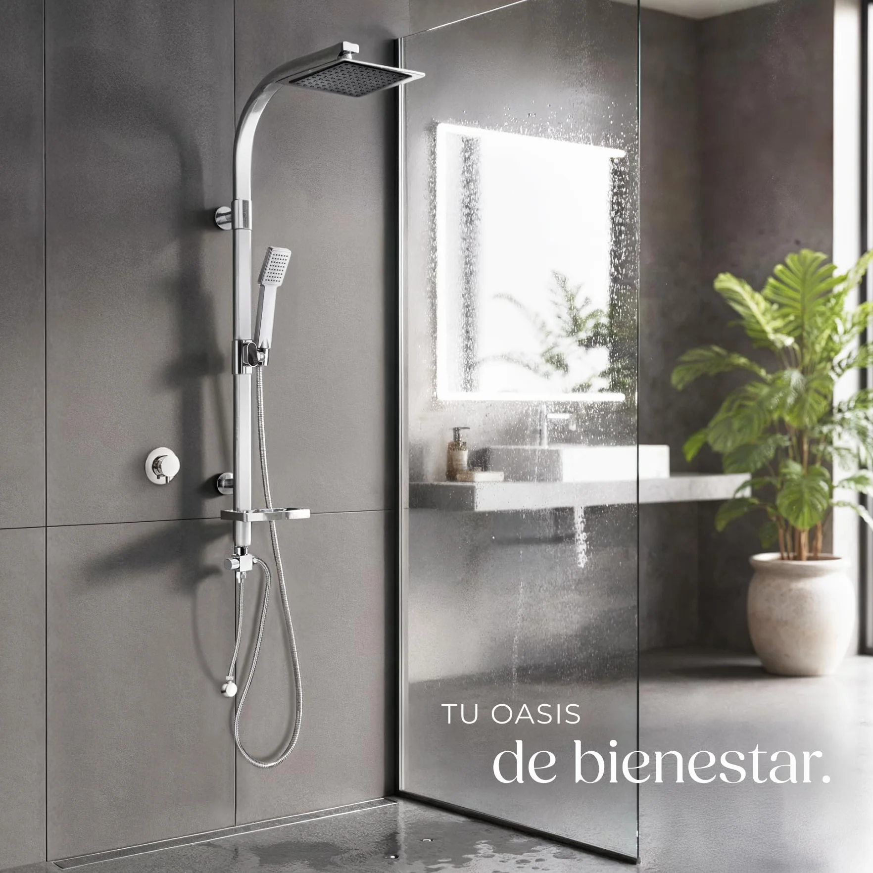 tectake® Conjunto de Ducha con Rociador de Hidromasaje de Aluminio con Grifo Ducha, Duchas de Baño con Alcachofa con Junta Esférica, Bandeja y Barra Regulable, Columna Hidromasaje - Gris