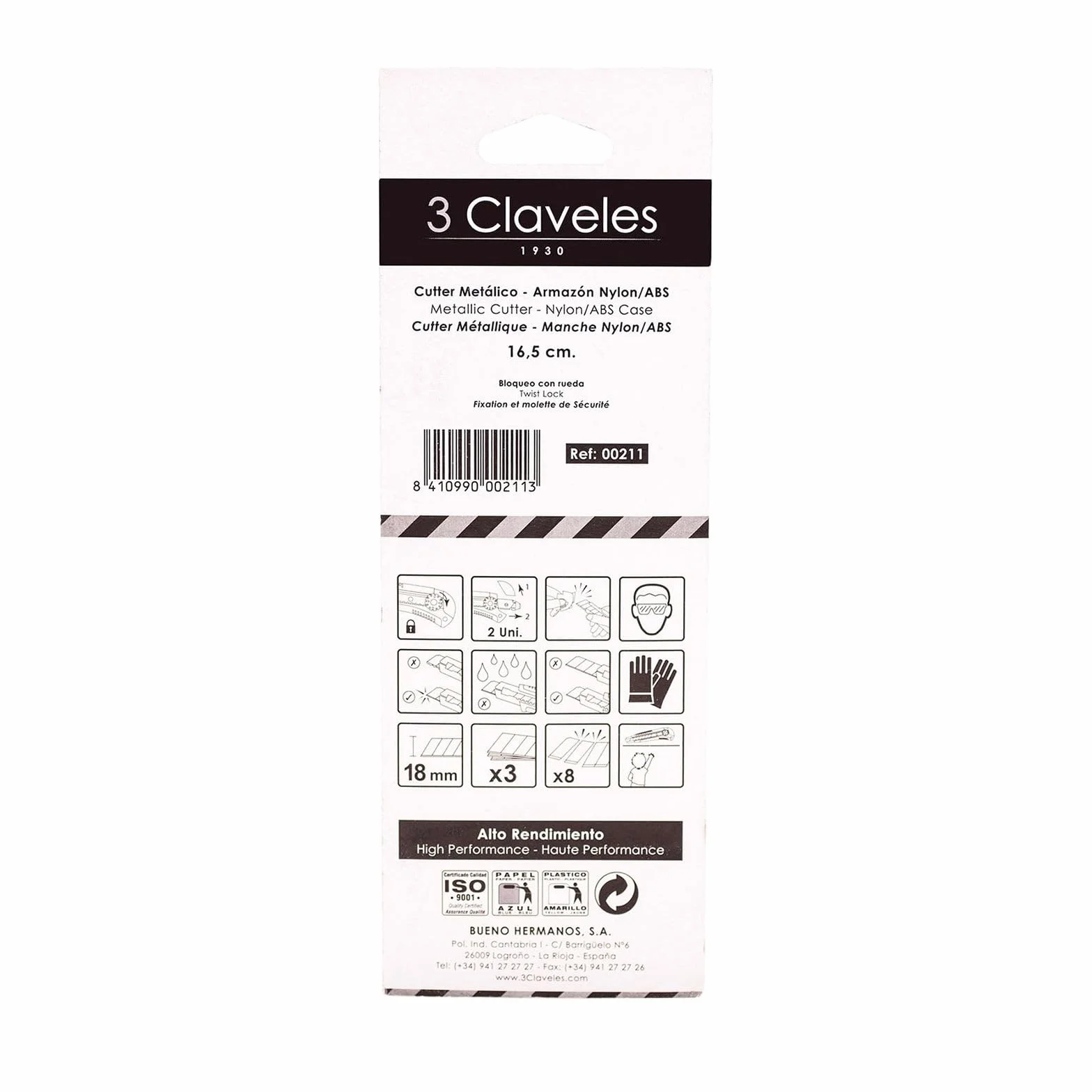 3Claveles 211 Cúter metálico 3 hojas 16.5 cm rueda nylon