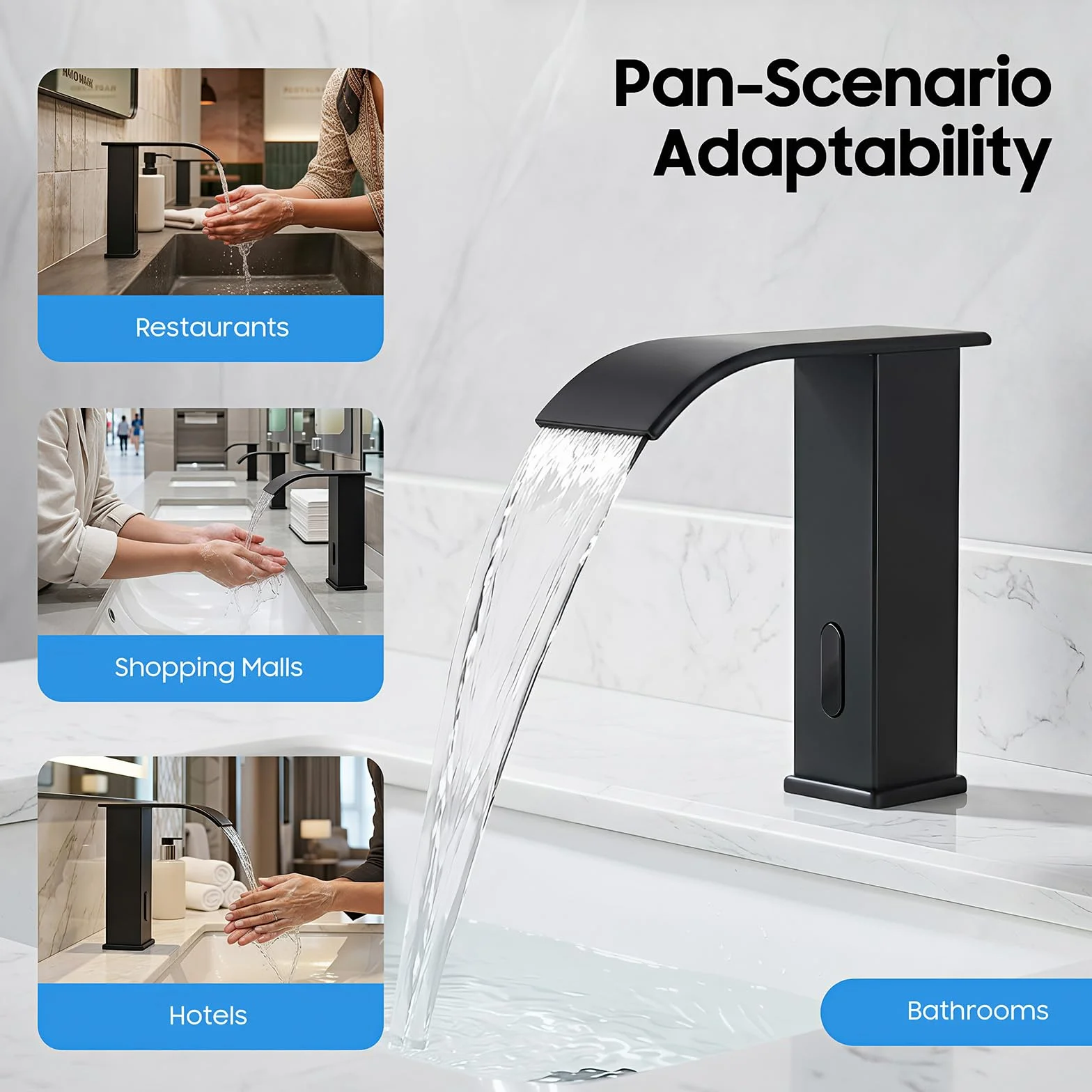 Grifo con sensor infrarrojo | Grifo de cocina sin contacto con válvula de cerámica – Detección automática, acero inoxidable 304, rosca NPT1/2" (negro)