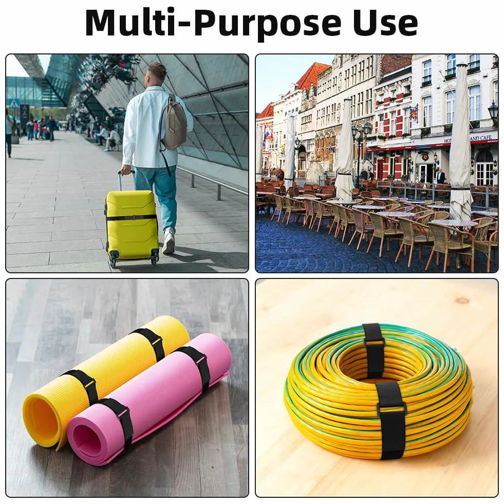 HOTUT Bridas Reutilizables para Cables de 6m x 3.8cm con 25 Hebillas, Ajustables de Nylon con Gancho y Bucle, Cortables a la Longitud Deseada, Cintas de Sujeción para Organizador Management de Cables