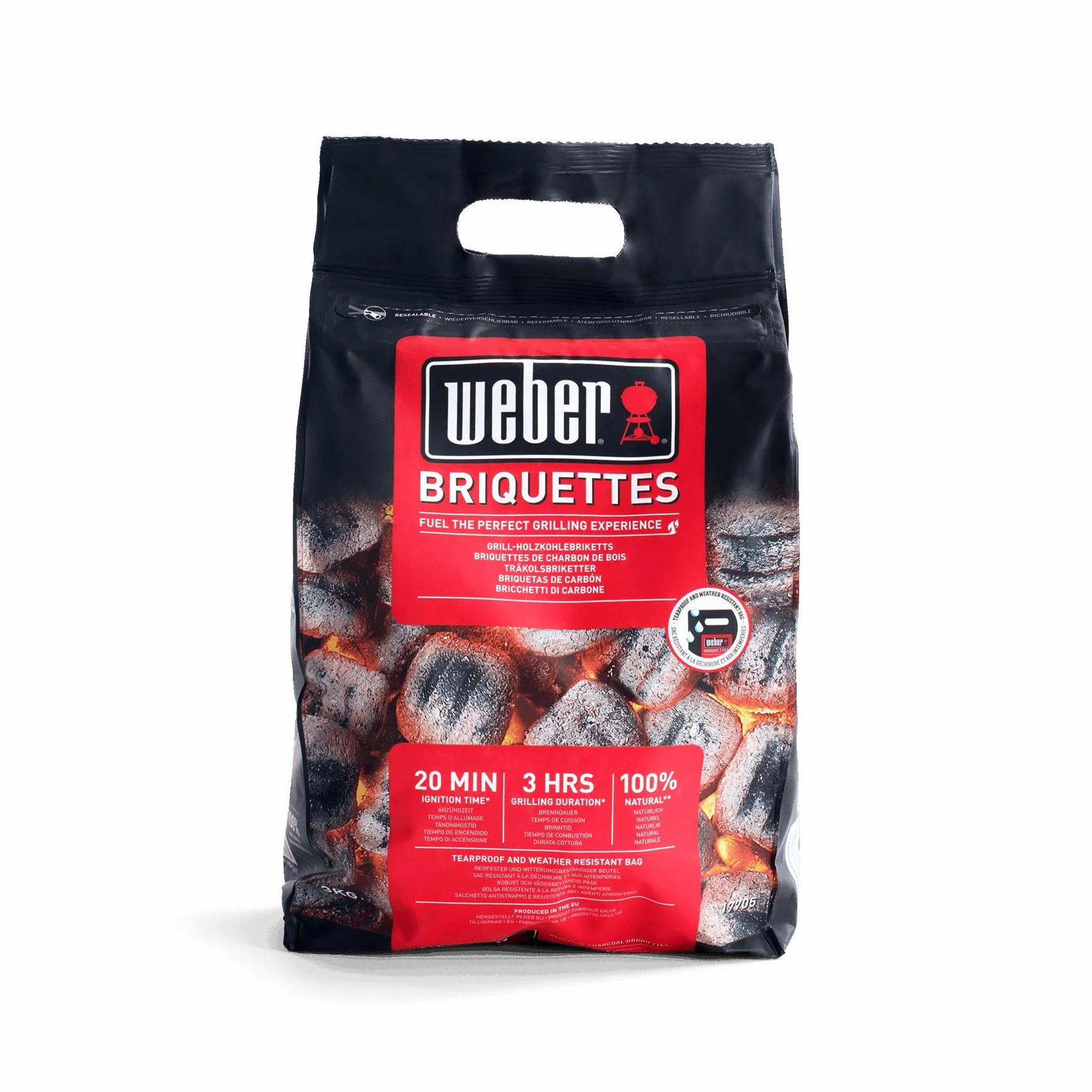 Weber Carbón para barbacoa (Saco de 2kg), para brasas largas y constantes, ideal para una barbcoa prolongada, madera 100% natural, producto de la UE, recolección sostenible, certificado FSC (17705)