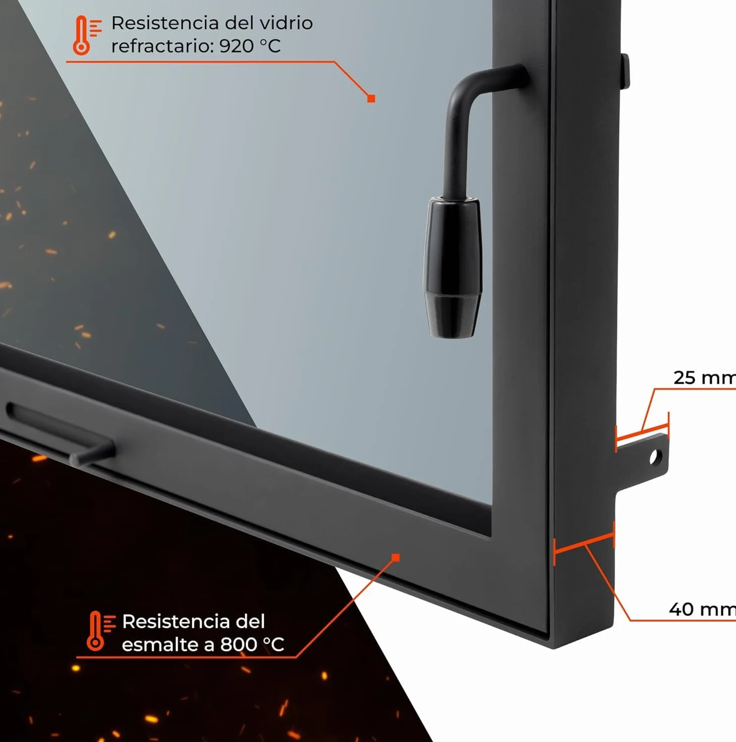 Puerta de Horno de Chimenea con Cristal para hornos de Pizza y Acero para Caldera. Apertura: Izquierda | Tirador a la Derecha. Ventana Grande. (70x52)