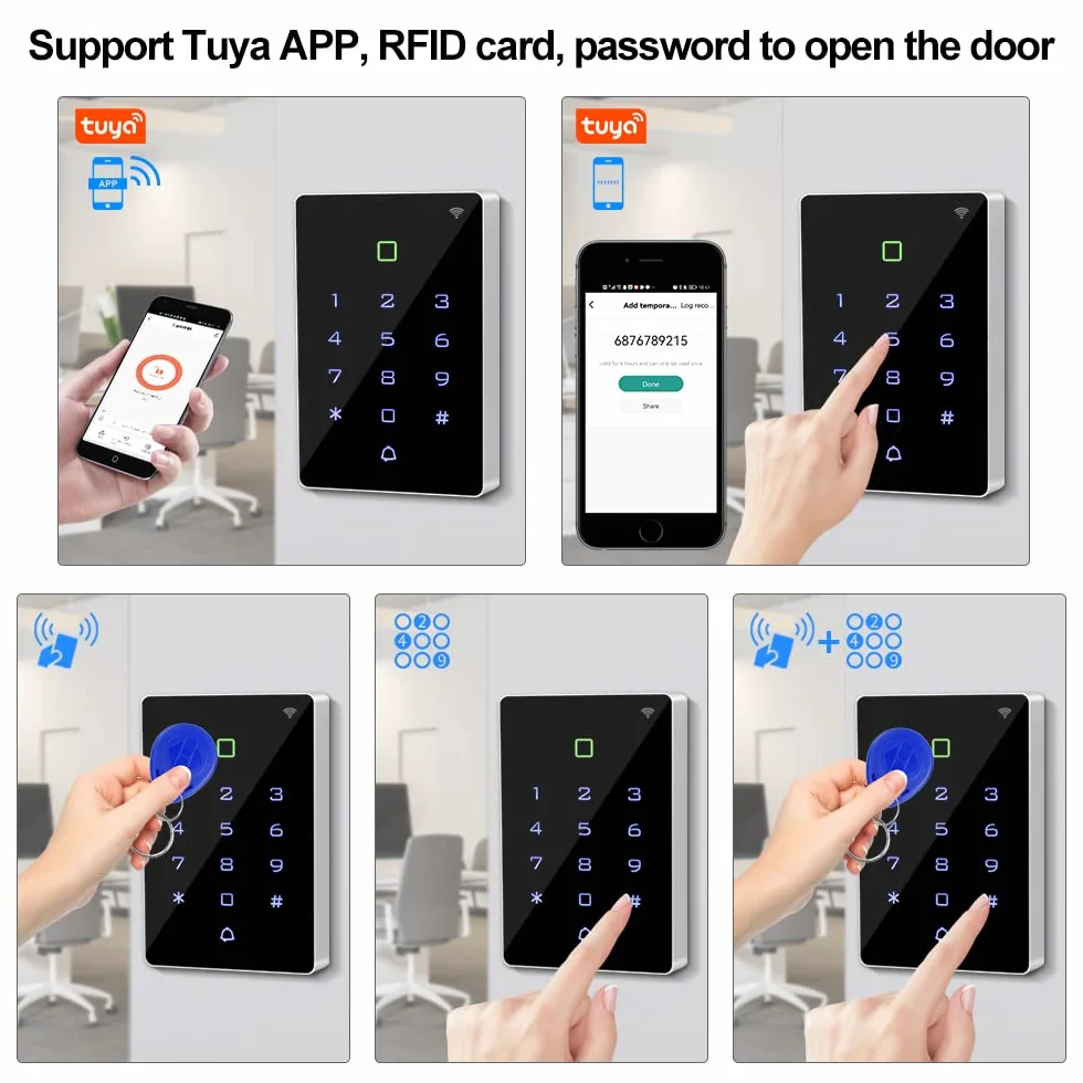 WiFi Tuya Control de Acceso RFID Teclado Inalámbrico IP68 Controlador de Acceso Impermeable WG26 / 34 Desbloqueo del Sistema + Tarjeta Clave 10pcs