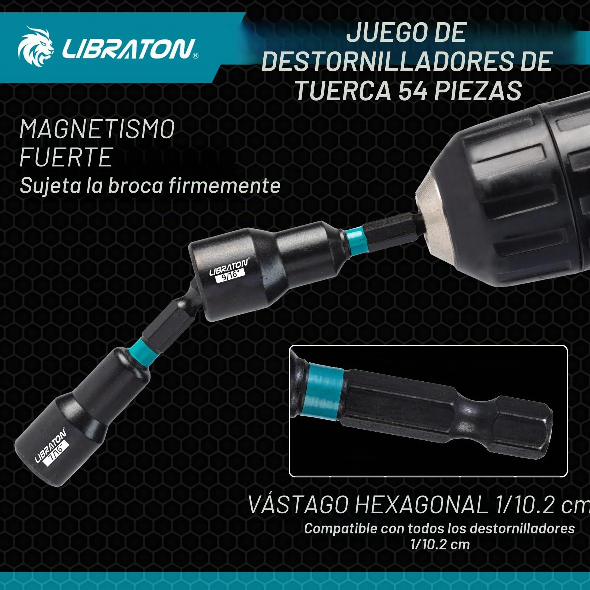 LIBRATON 54 Destornilladores de Tuerca Magnéticos, Brocas de Impacto de 1/4", Métrico y SAE para Taladro, Adaptadores de Vaso, Extensión de Liberación Rápida, Destornilladores de Tuerca de Ala, Caja