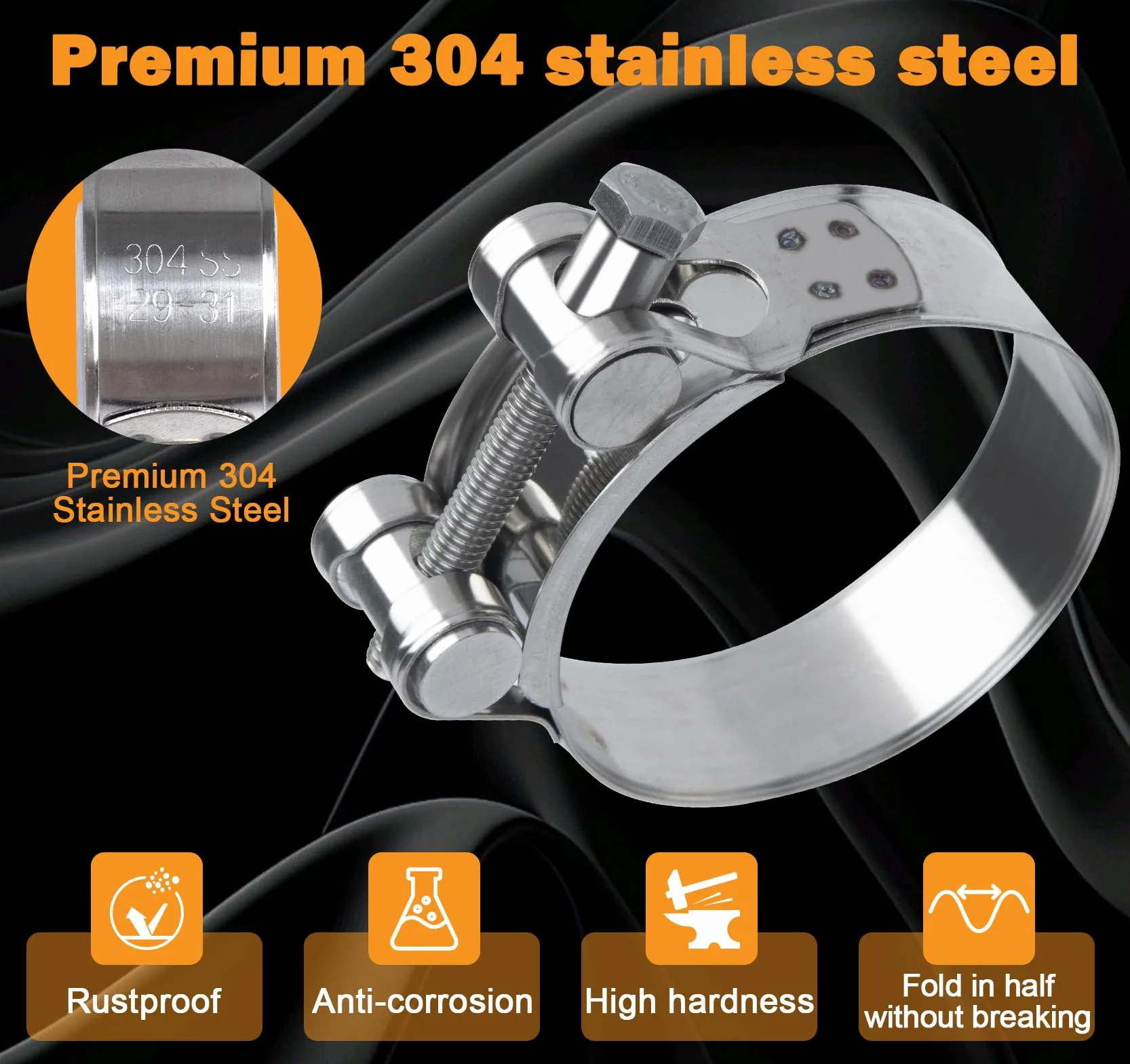 ilauke Juego de 4 Abrazaderas Metalicas, 29-31 mm Ajustables Abrazaderas para Manguera, de Acero Inoxidable 304 para Tuberías de Agua, Fontanería, Gas Doméstico y Aplicación Mecánica