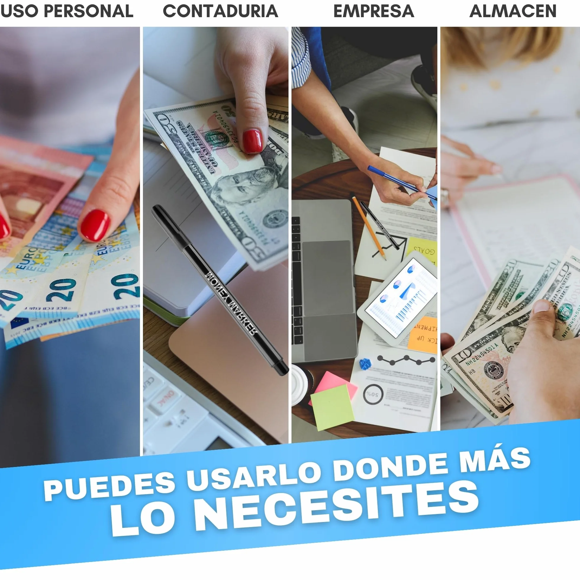 Rotulador Detector de Billetes Falsos 6 Uds Comprobación Rápida Euros Dólares Libras