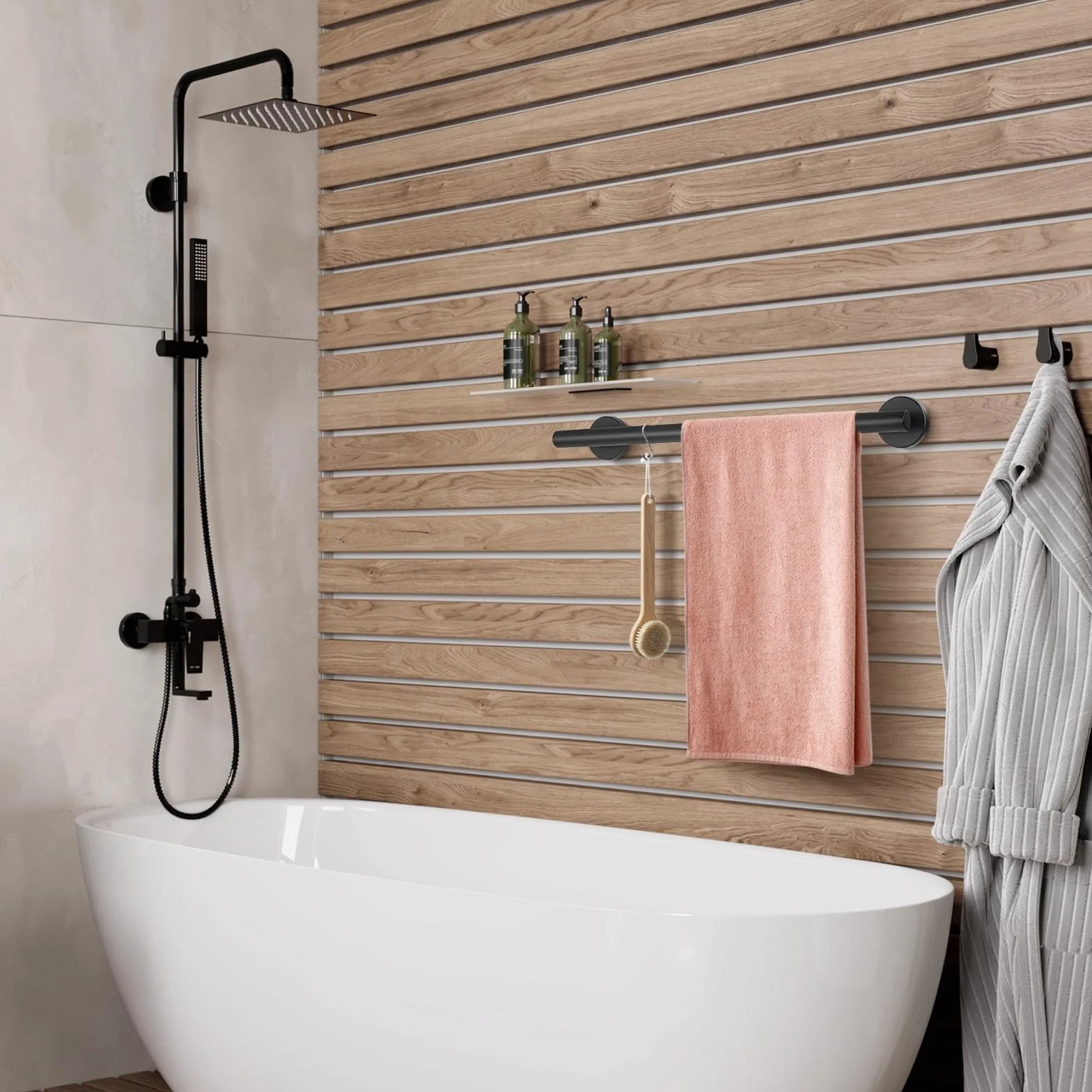 Toallero Montado en la Pared Acabado Cepillado de Acero Inoxidable 304 Pequeño Soporte de Toalla para Baño y Cocina 40cm (Negro)