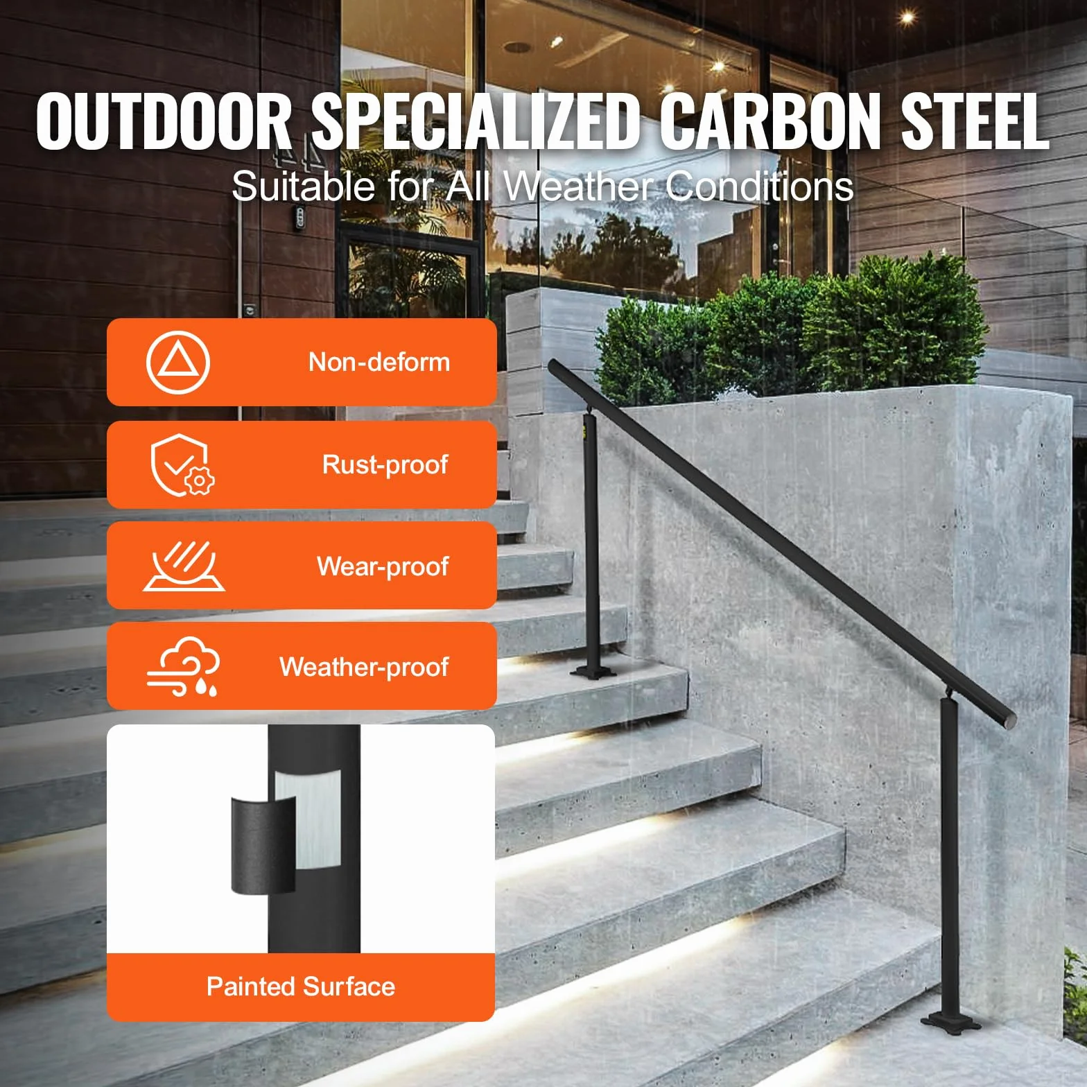 VEVOR Barandilla de Escaleras Aluminio Pasamanos de Escalón Ajuste para 0-5 Pasos Negro Baranda para Escaleras 152,8 x 91 cm Ángulo Ajustable 0°-60° para Porches Balcones Jardines Hoteles Garajes