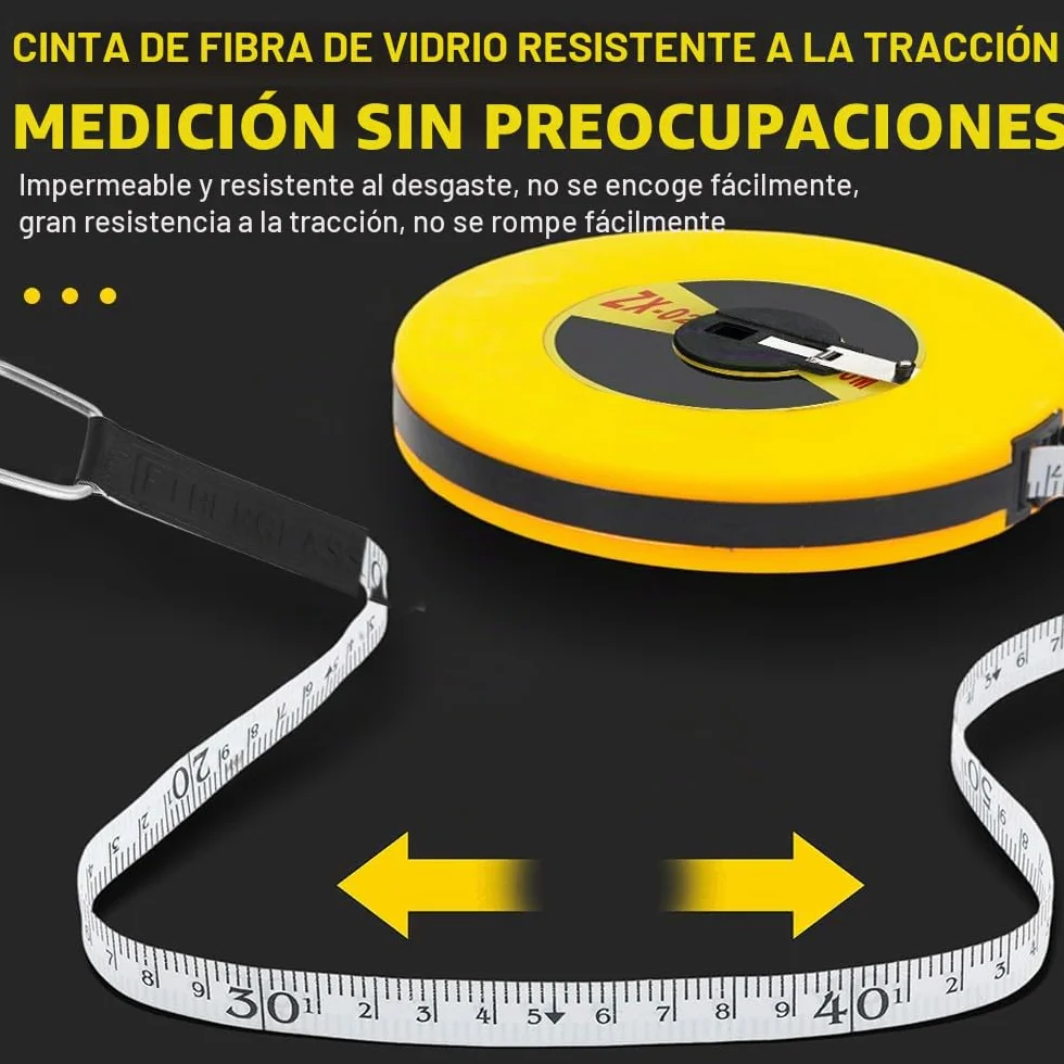 Cinta Métrica de Fibra de Vidrio 50 Metros, Cinta de Medir para Construcción e Instalación Eléctrica