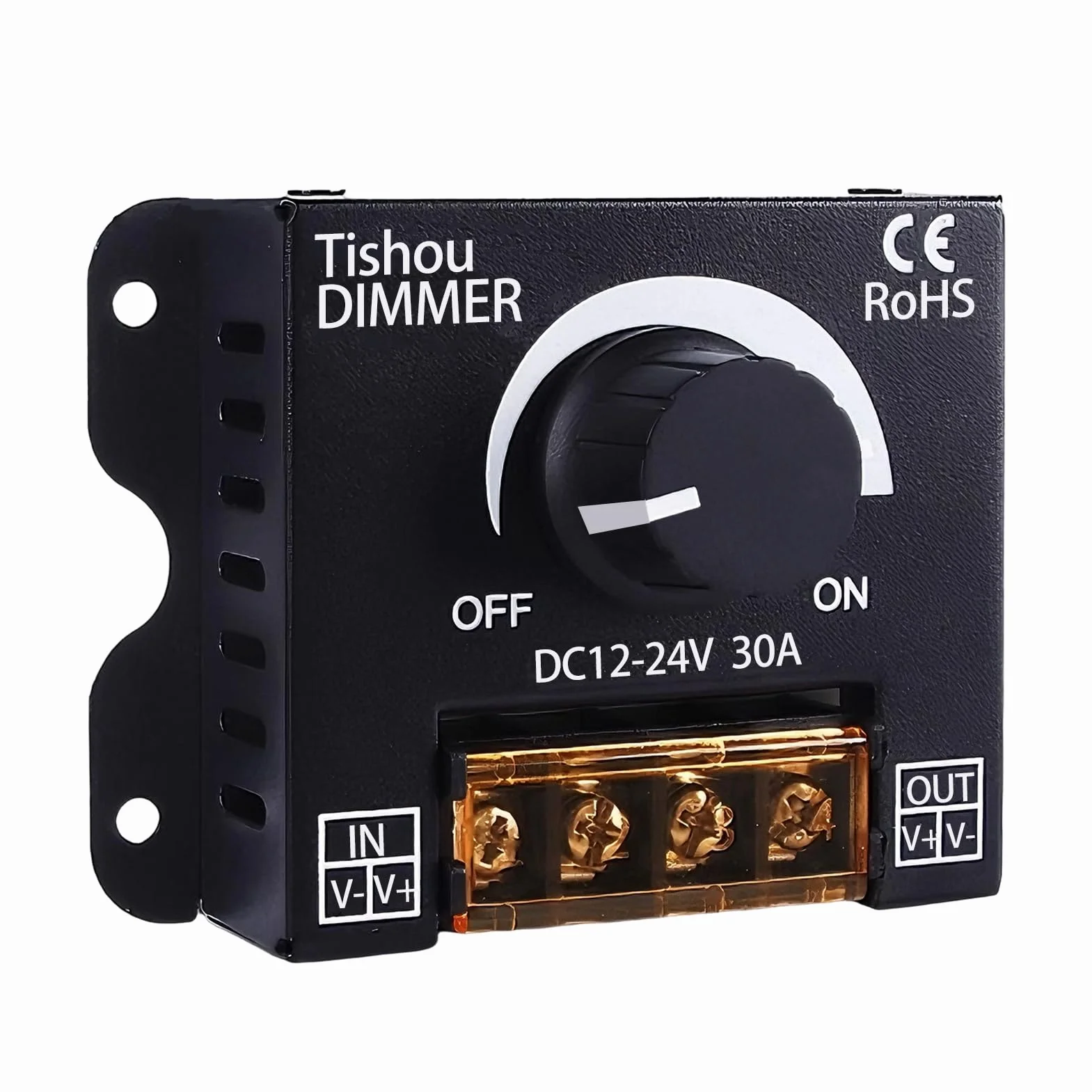 Controlador LED 12V 24V 30A PWM Regulador de Intensidad con Botón On/Off, Dimmer para Tira LED Monocromática 5050 3528, Carcasa de Aluminio Duradera e Instalación Sencilla Compatible con Luces DC