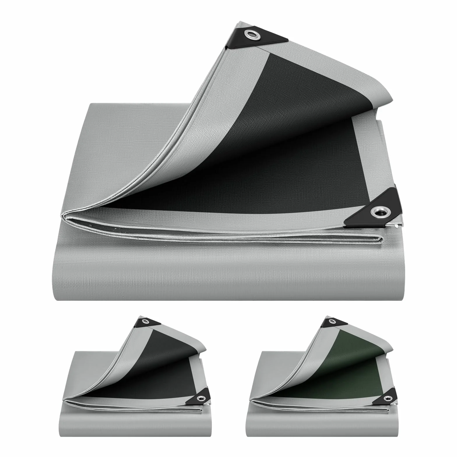 WOLTU Lona Impermeable Exterior PE 280g/m², Lona de Protección Toldo con Ojales de Aluminio, Resistente a Los Rayos UV Desgarros, Multiusos para Muebles Jardín Piscina Coche,Gris-Negro 3x3m