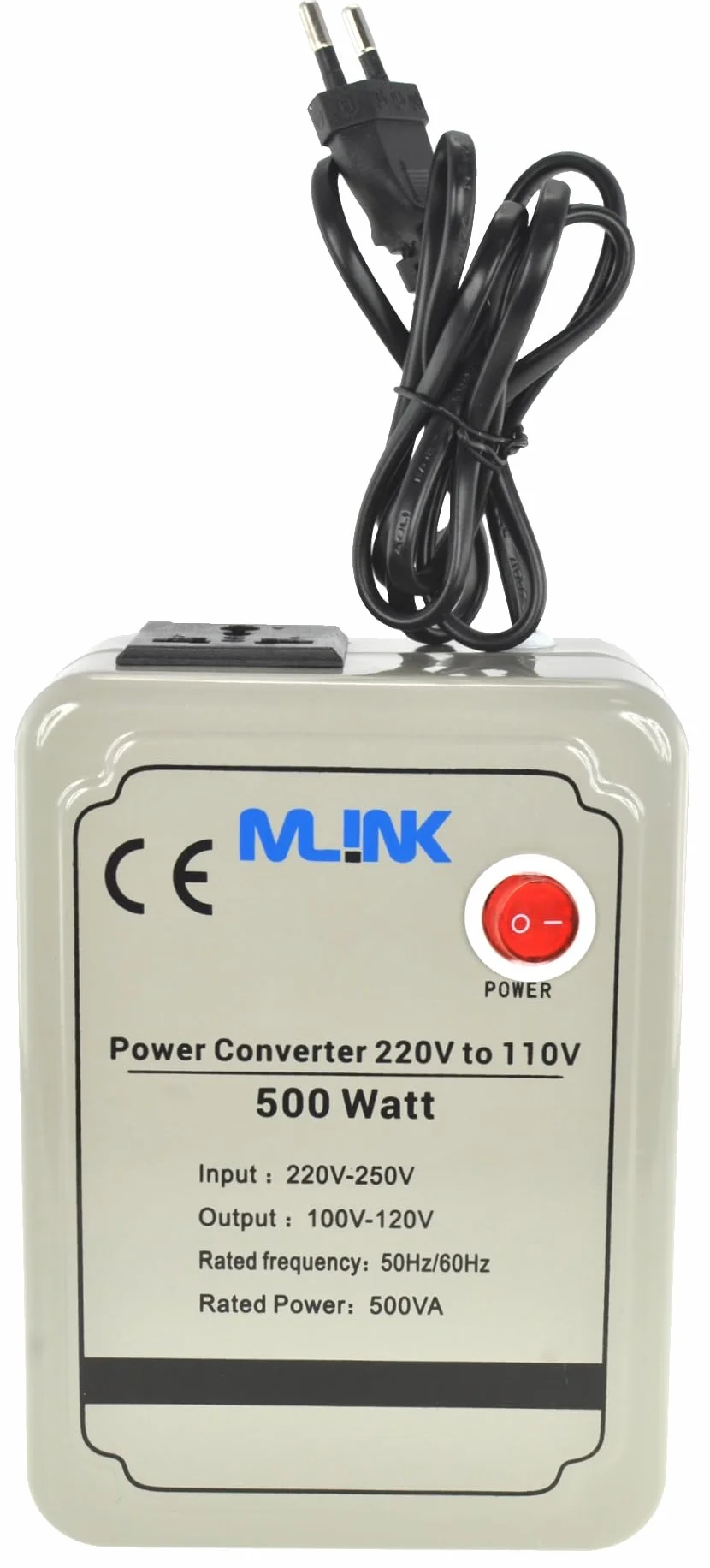 Mlink Transformador de Voltaje 220V a 110V 500W Toroidal Senoidal con Enchufe Universal para Dispositivos USA