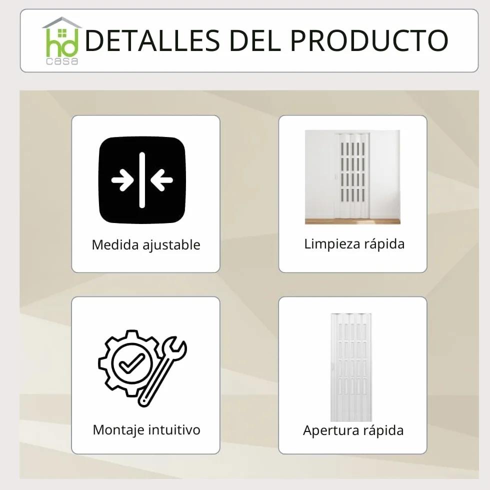HDcasa Puerta plegable Extra Standard, PVC con cristal transparente, reversible y regulable en altura longitud, para montaje propio, fabricada Italia, decoración del hogar, blanca, 82 x 210 cm