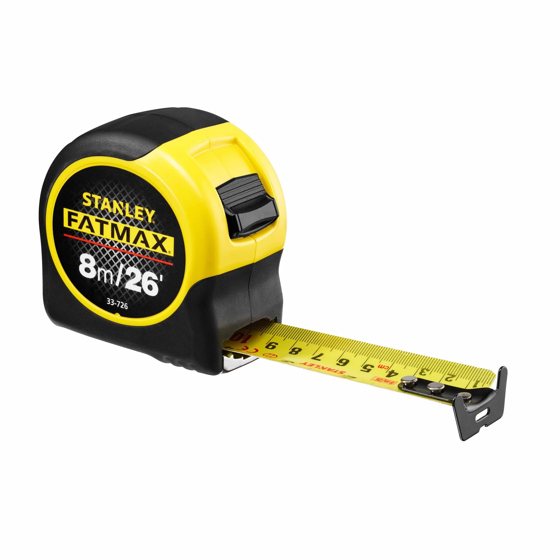 STANLEY FATMAX Flexómetro Blade Armor, Cinta metríca de largo 8m x ancho 32mm, Caja Bimateria Antideslizante, Recubrimiento Mylar antiabrasión y anticorrosión, 0-33-726