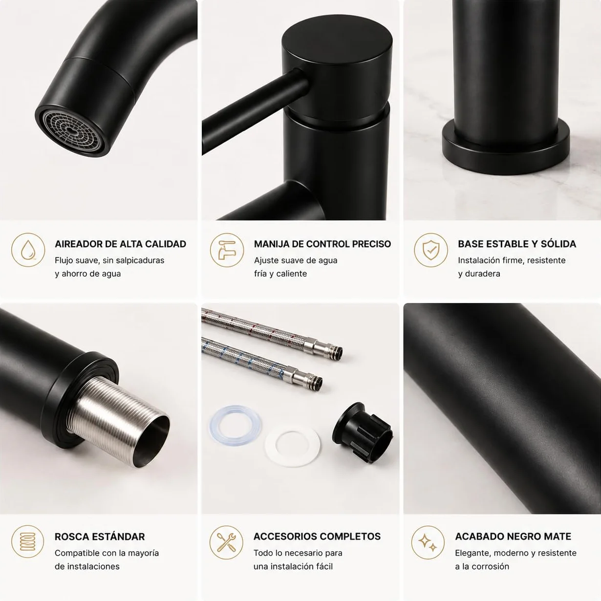 Grifo de Lavabo Alto Monomando para Baño, Acero Inoxidable, Acabado Negro Premium Resistente al Desgaste, Diseño Moderno y Minimalista(ALTO NEGRO)
