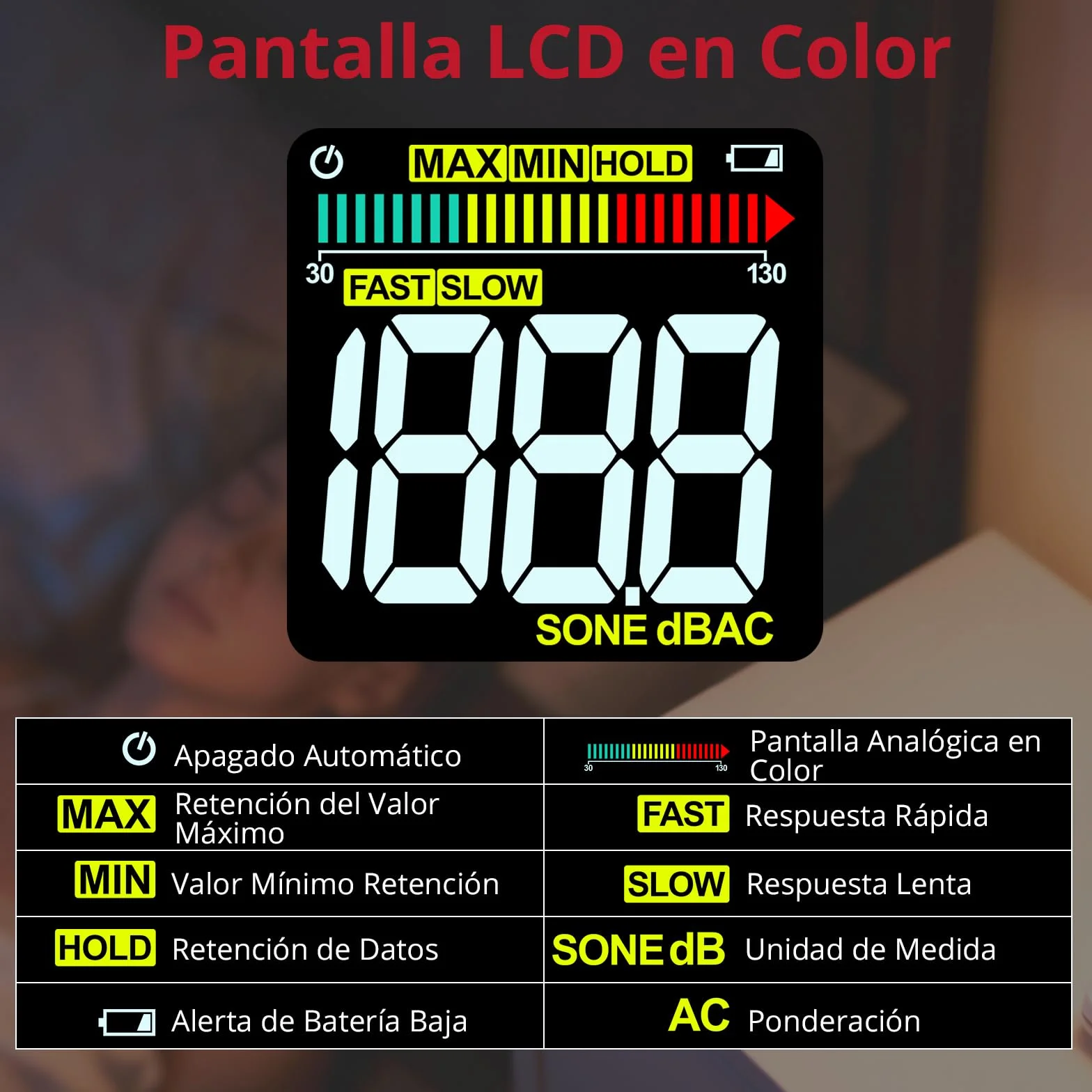 BINTA Sonómetro Digital Decibelímetro 30-130dB Ponderación A/C Max/Min dB/SONE