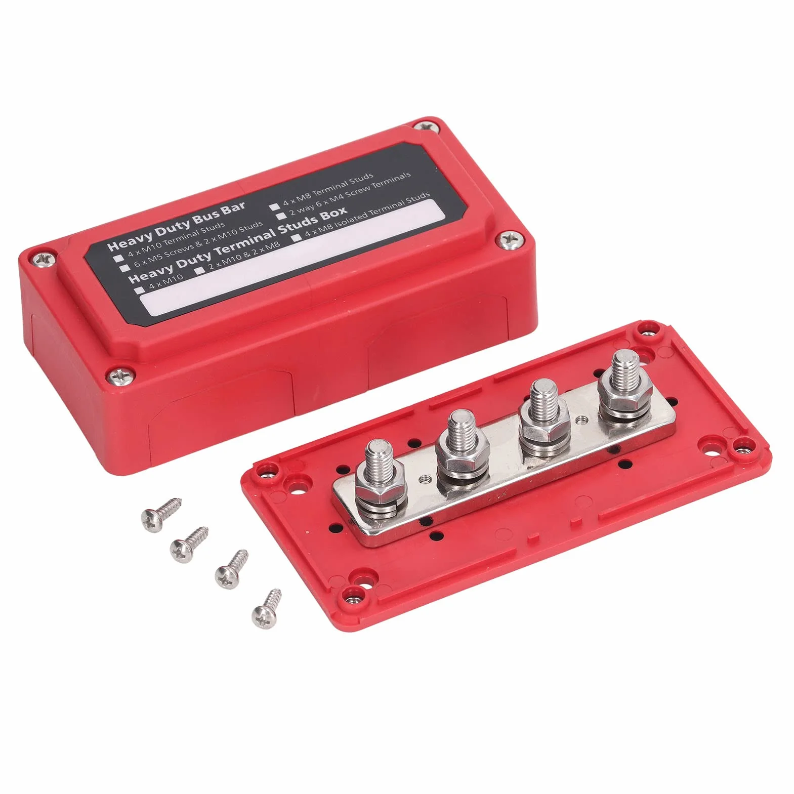 Gugxiom Bloque de Terminales de Barra de Bus de 48 V 300 A CC, Caja de Barra de Bus, Bloque de Distribución de Energía, Barra de Bus de Terminal de Tornillo M8, Diseño de Tipo de Ventana (Rojo)