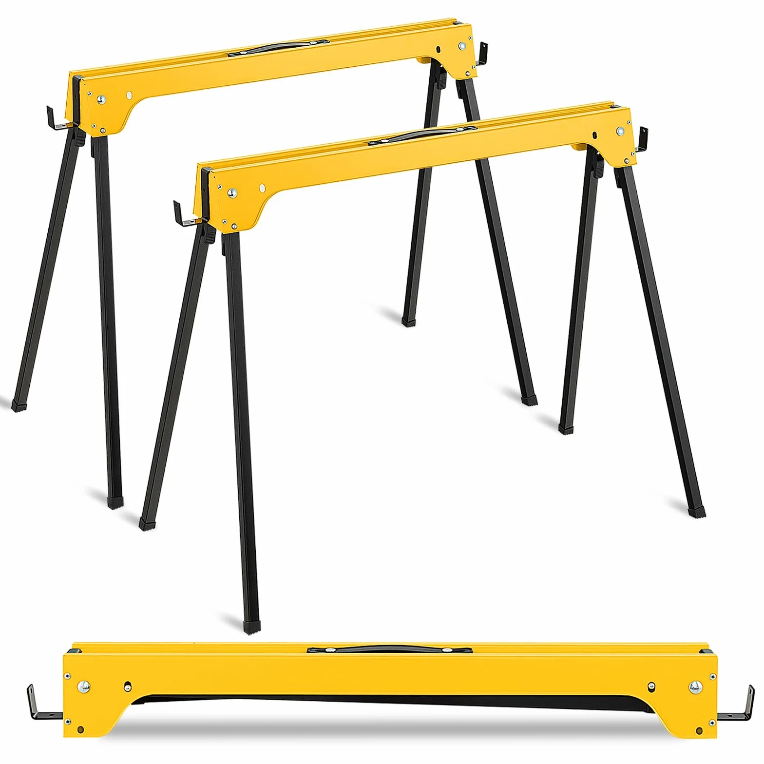 GOPLUS Pack de 2 caballetes de sierra plegables, andamios portátiles con mango cómodo y brazos de apoyo desmontables 2 x 4, capacidad de peso de 600 kg por caballete, no requiere montaje