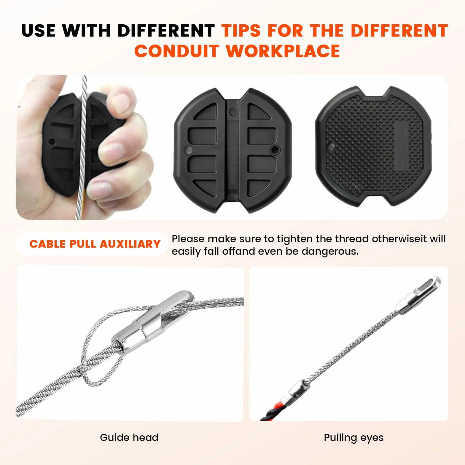 Guía Pasacables 30m, Enhebrador de Alambre Electrico Diámetro 5 mm, Sonda Guía para Electricista con 2 Muelles de Guía, con Mango, Herramienta para Pasar Cables en Instalaciones Eléctricas (Naranja)