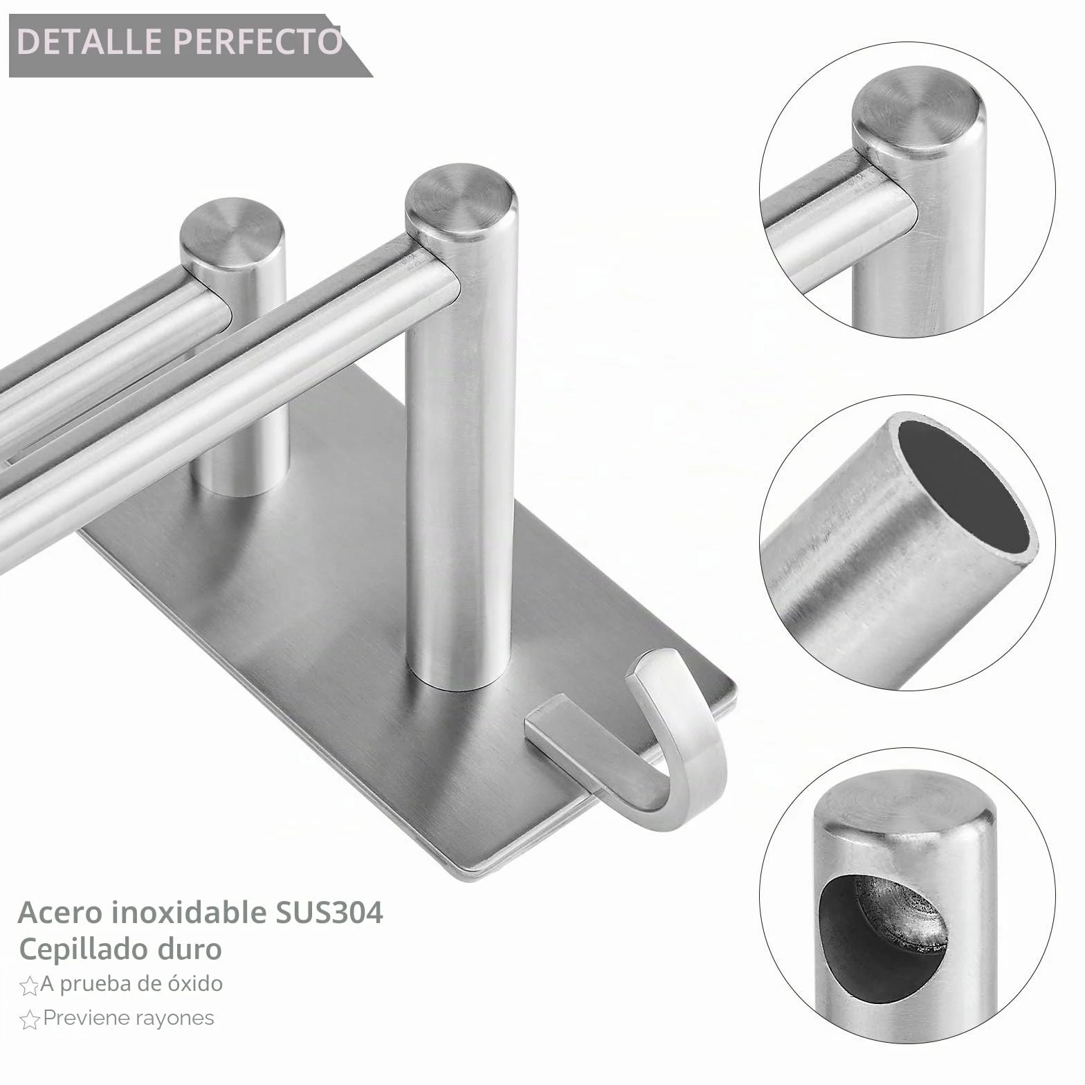 Vista Toallero de Baño sin Taladro con Fuerte Adhesivo 43.5CM Plata Acero Inoxidable Toallero de Baño Accesorio de Baño Accesorio de Baño sin Taladro para Baño y Cocina