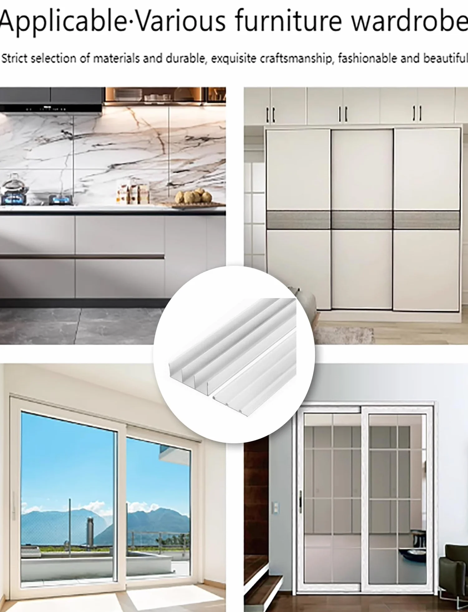 Kit de riel para puerta corredera, sistema de riel suave de 3 vías para puertas de armario y armario, solución de instalación fácil sin ranuras