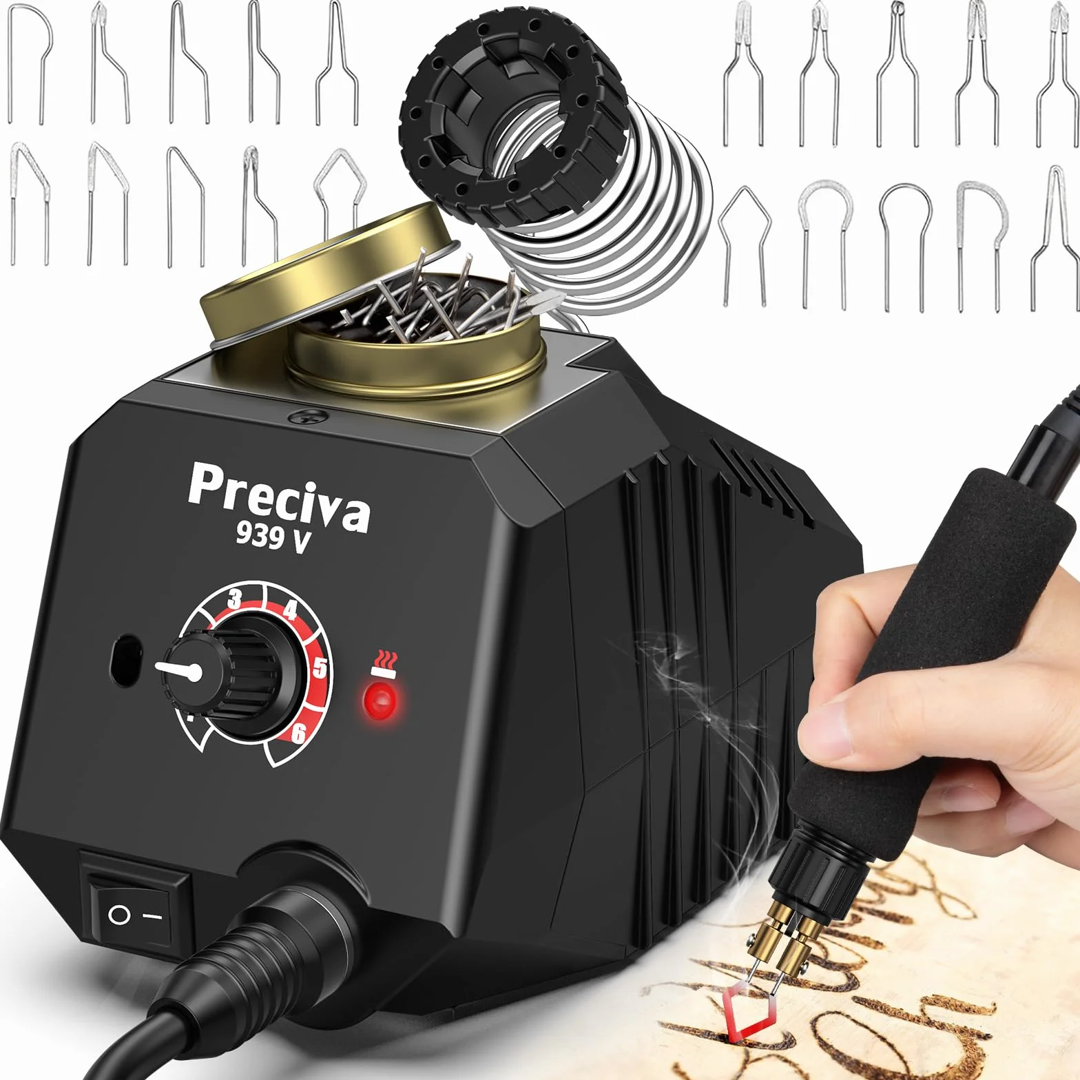 Preciva Kit de Pirograbado de Madera 30W con Temperatura Ajustable 250°C-750°C y 20 Puntas de Alambre - Máquina de Pirograbado Profesional para Madera, Cuero y Más