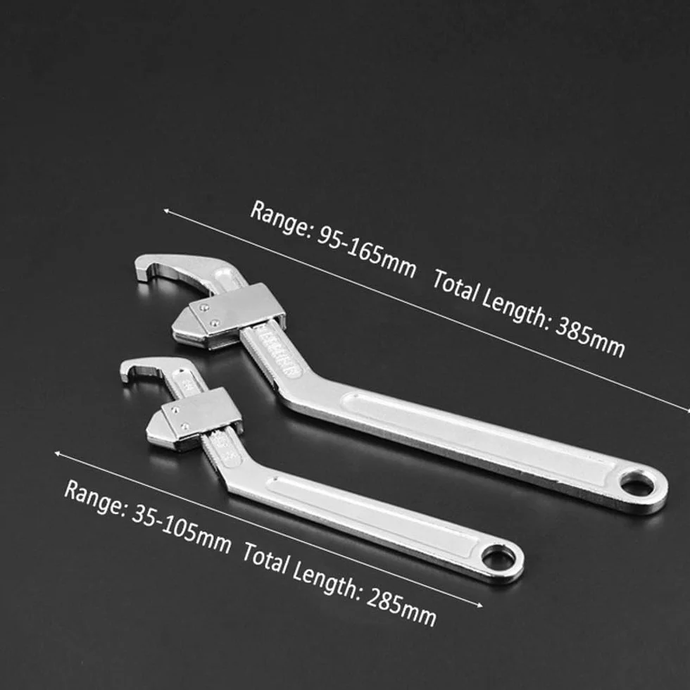 Llave de gancho ajustable, llave de cabeza cuadrada, llave multifuncional en forma de C, llaves de gancho de acero al cromo vanadio, herramienta de mano para girar tuerca o perno (35-105 mm)